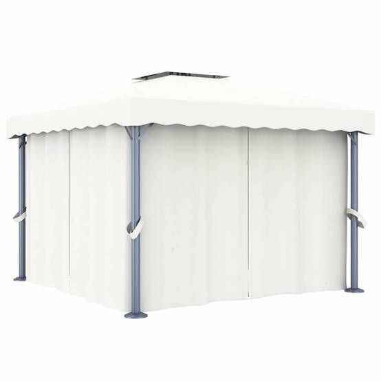 Tonnelle Aluminium avec Rideaux Moustiquaires et Guirlande Solaire LED pour Jardin Crème 3x3 m – ComfortXL Outdoor Living - Image 3
