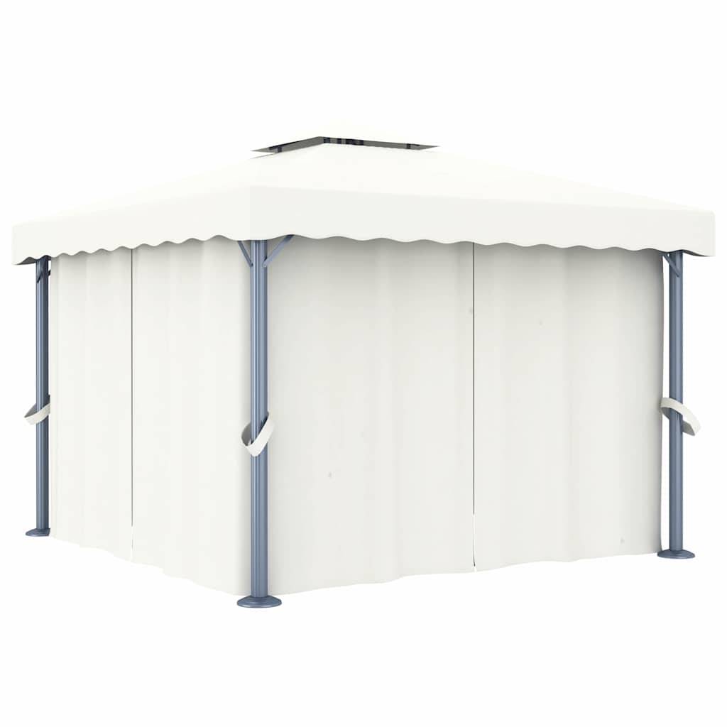 Tonnelle Aluminium avec Rideaux Moustiquaires et Guirlande Solaire LED pour Jardin Crème 3x3 m – ComfortXL Outdoor Living - Image 3