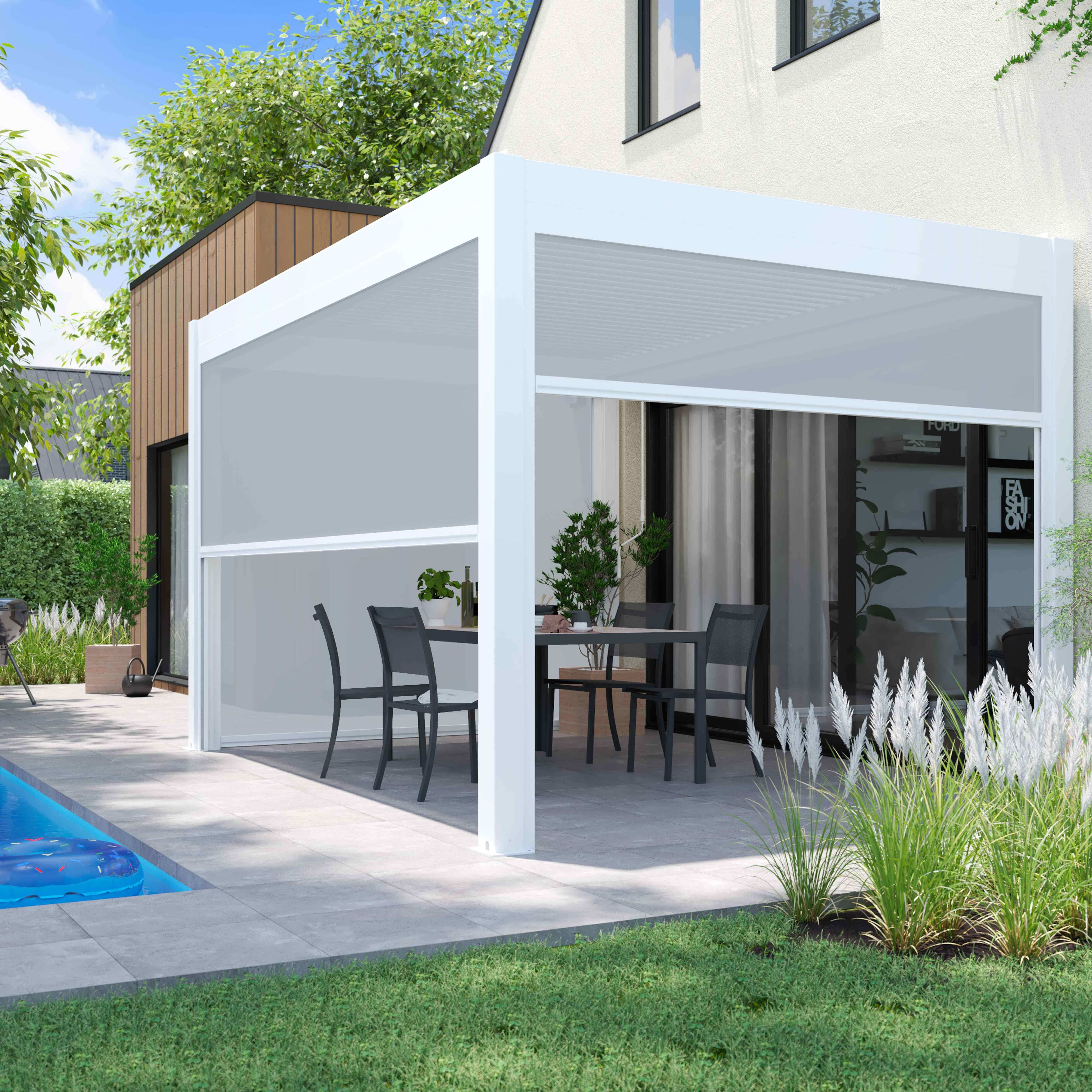 Oviala - Pergola bioclimatique 3 x 4 m autoportée avec 3 stores blanc Athenes - Oviala - Image 3