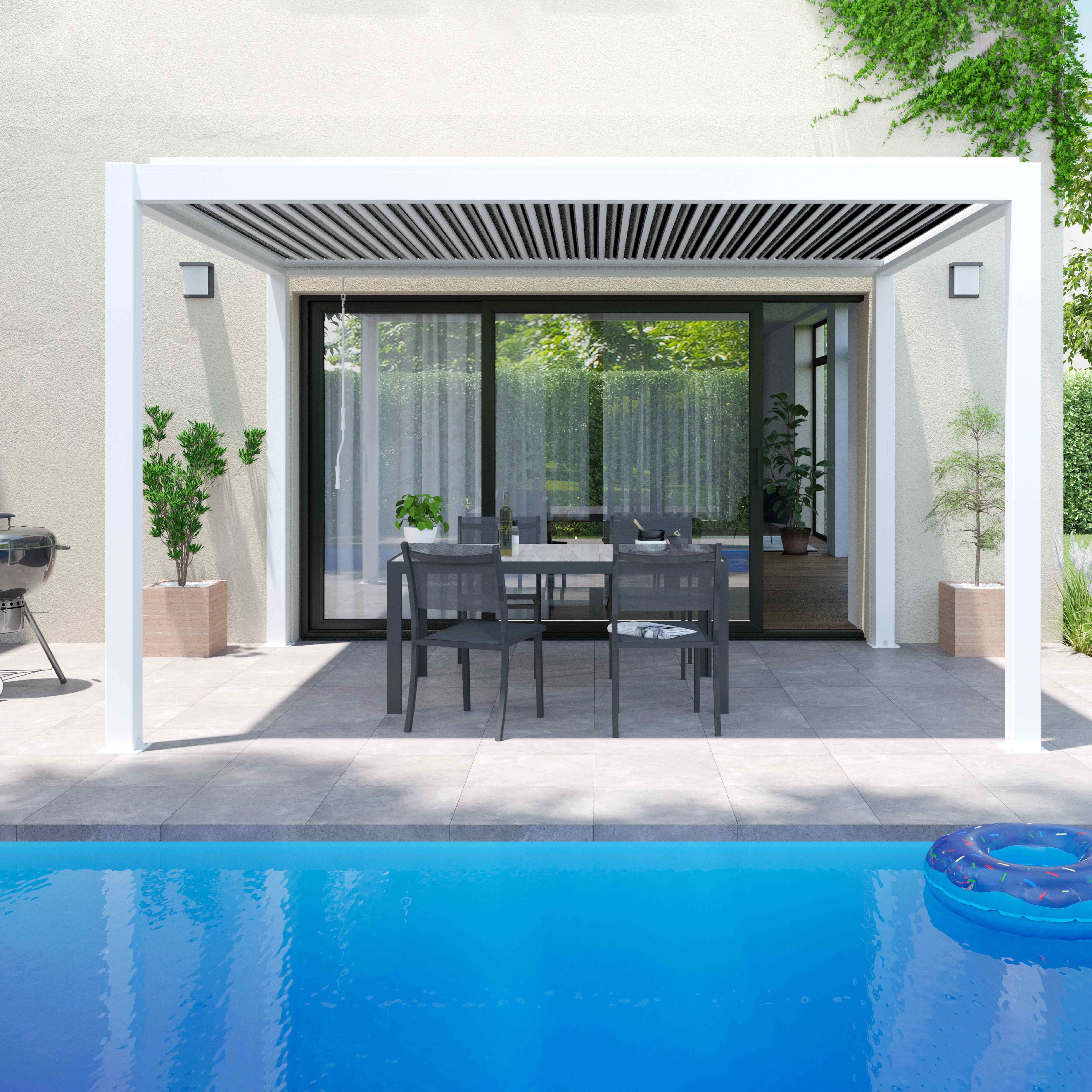 Oviala - Pergola bioclimatique 3 x 4 m autoportée avec 3 stores blanc Athenes - Oviala - Image 4