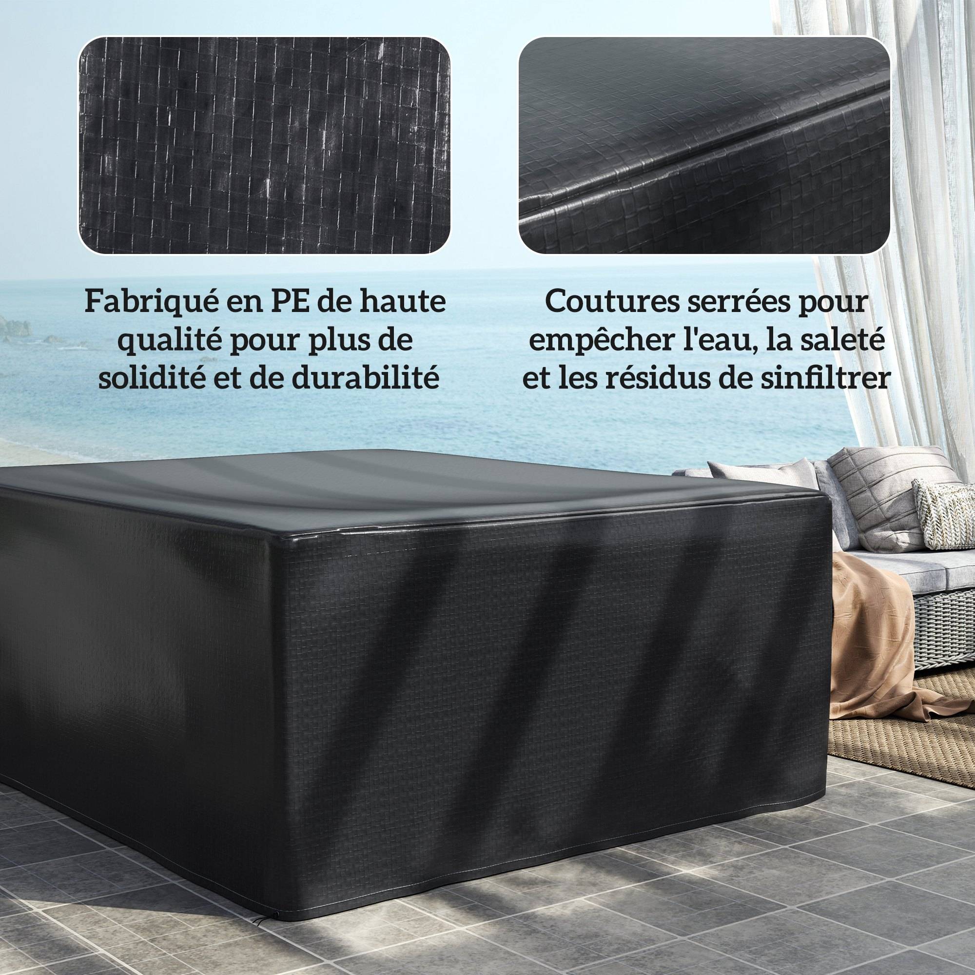 Outsunny - Housse de protection pour table de jardin extérieure 235x190x90cm anti-UV polyéthylène haute résistance noir - Outsunny - Image 8