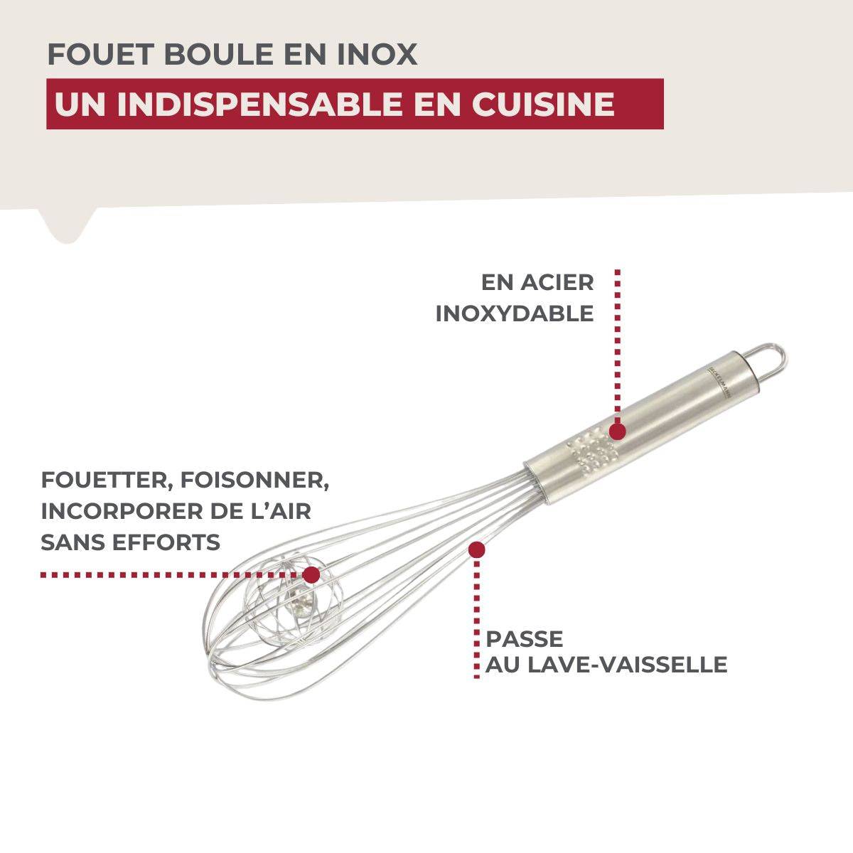 Fouet de cuisine et pâtisserie en inox avec bille 26,5 cm Fackelmann Ovale Limited Edition - Image 7