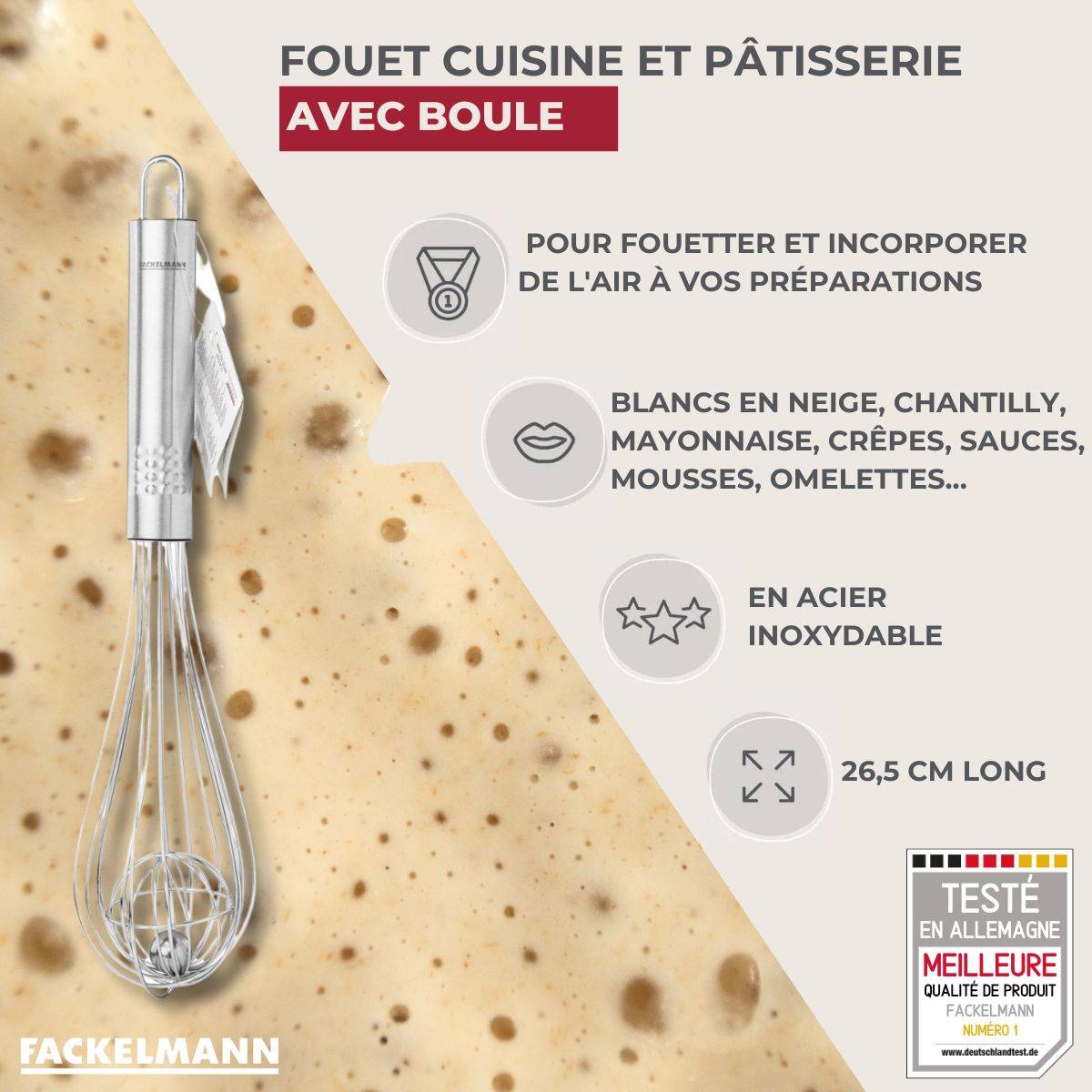 Fouet de cuisine et pâtisserie en inox avec bille 26,5 cm Fackelmann Ovale Limited Edition - Image 3