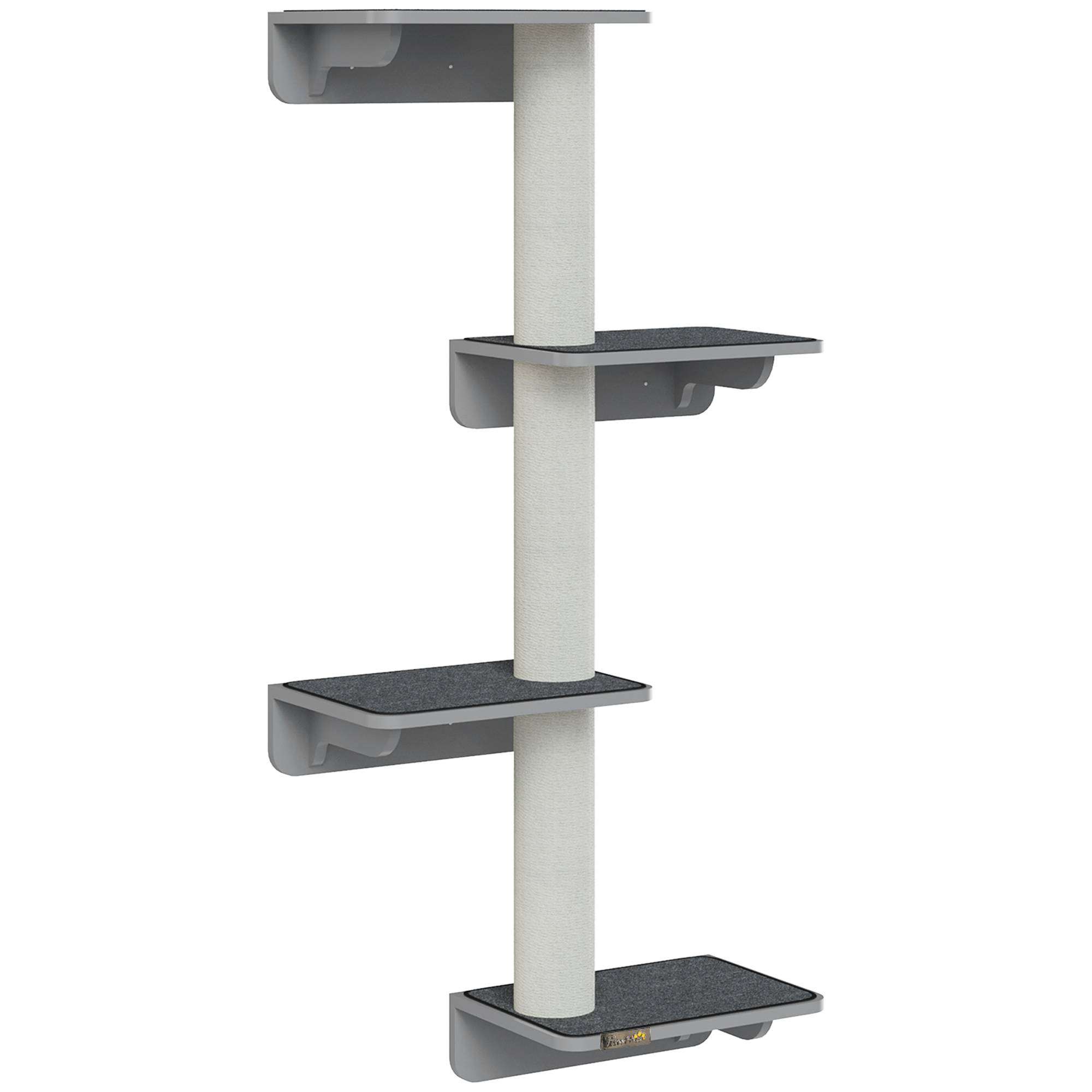 ComfortXL - Arbre à Chat Mural Design Bois MDF Sisal 4 Niveaux Griffoir 137cm Gris - ComfortXL Pet Living - Image 2