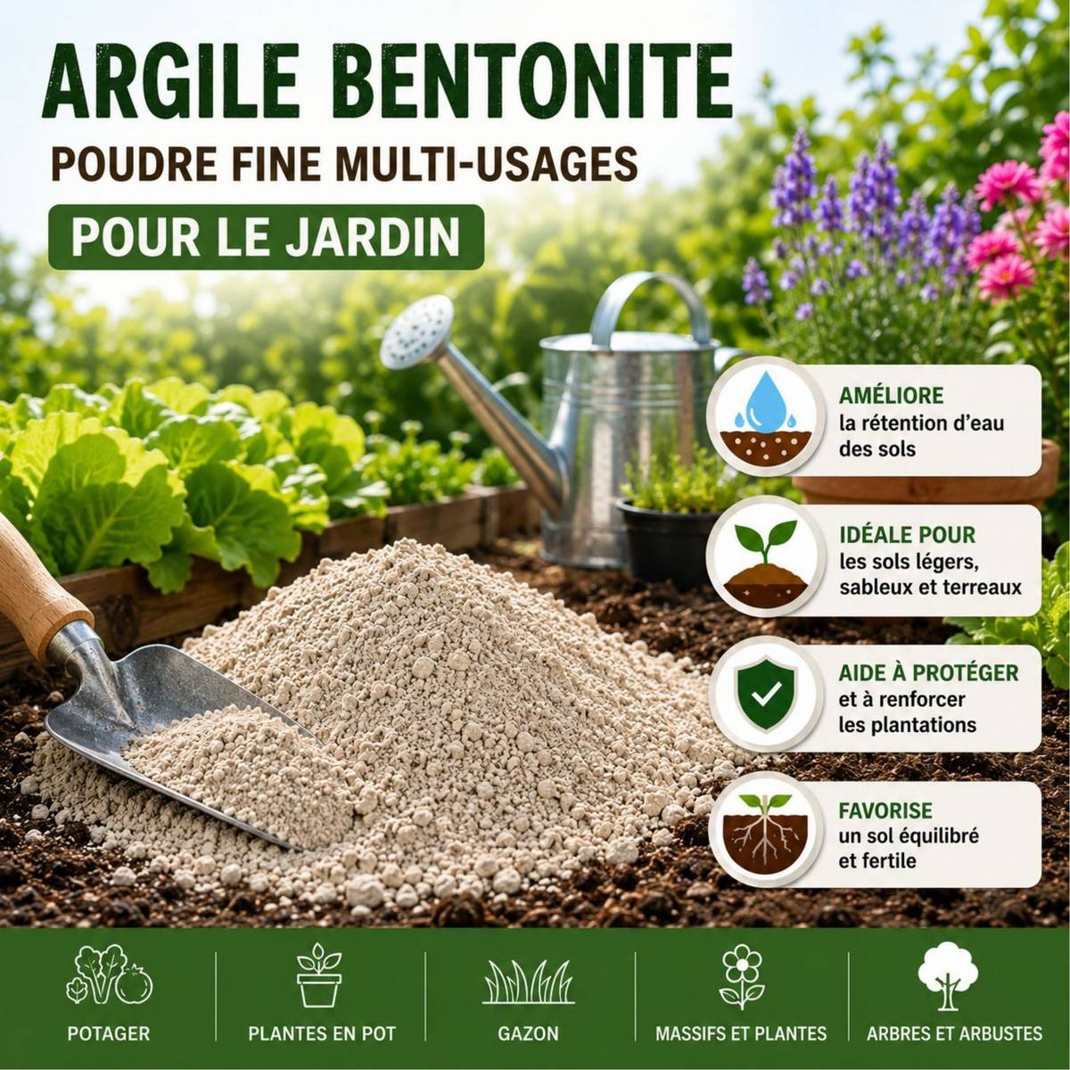 Tout pour les nuisibles - Argile Bentonite Naturelle en Poudre 1 Kg SOLU'CONTROL – Fort Pouvoir Absorbant – Rétention d'Eau – Jardin, Terreau, Sols Sableux, Humidité et Litière - Image 2