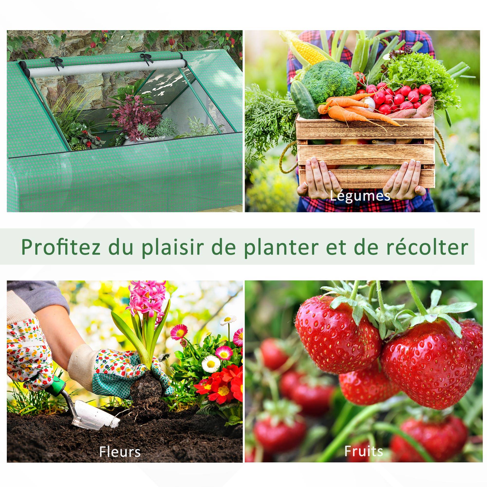 Mini serre de jardin mini serre tunnel 180x140x80cm toit pointu acier PE haute densité 140 g/m² 2 grandes fenêtres vert foncé - Image 9