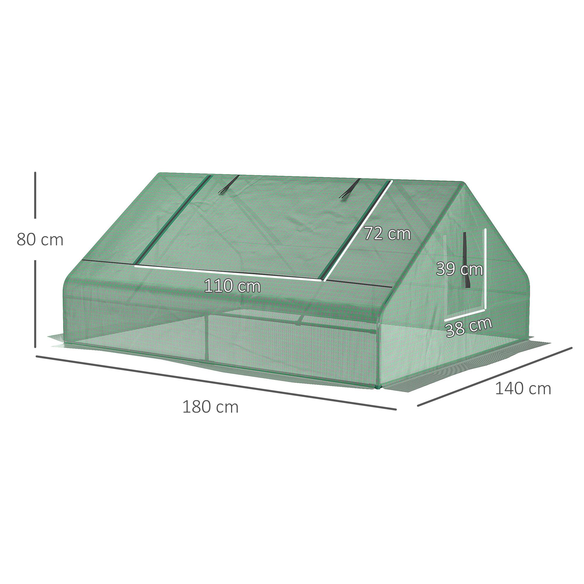 Mini serre de jardin mini serre tunnel 180x140x80cm toit pointu acier PE haute densité 140 g/m² 2 grandes fenêtres vert foncé - Image 5