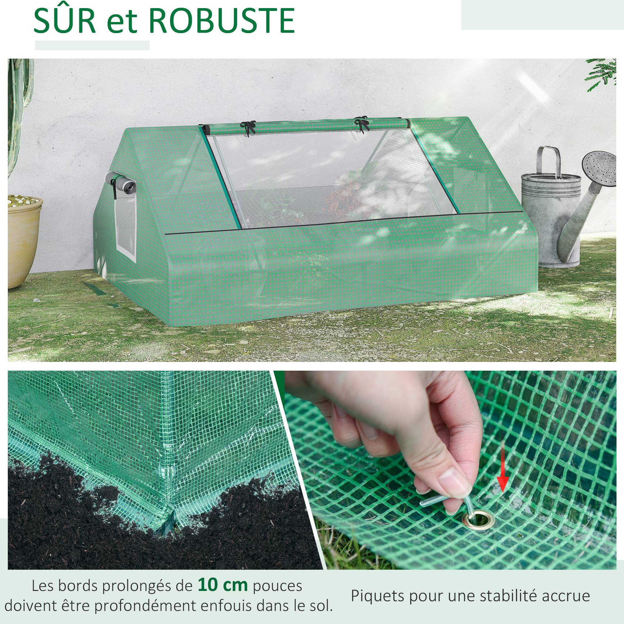 Mini serre de jardin mini serre tunnel 180x140x80cm toit pointu acier PE haute densité 140 g/m² 2 grandes fenêtres vert foncé - Image 7