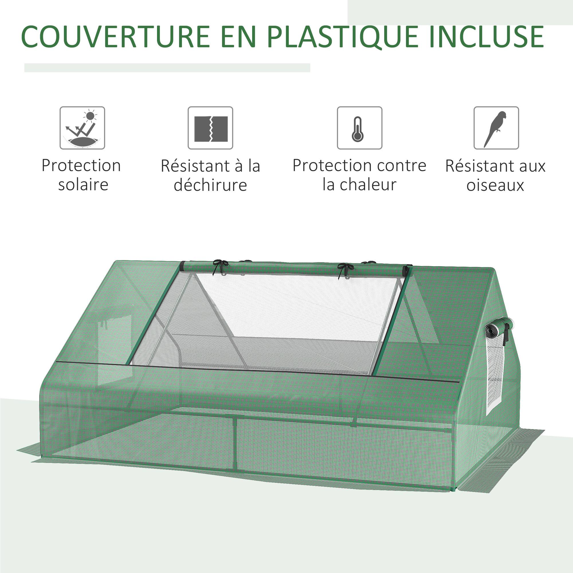 Mini serre de jardin mini serre tunnel 180x140x80cm toit pointu acier PE haute densité 140 g/m² 2 grandes fenêtres vert foncé - Image 6