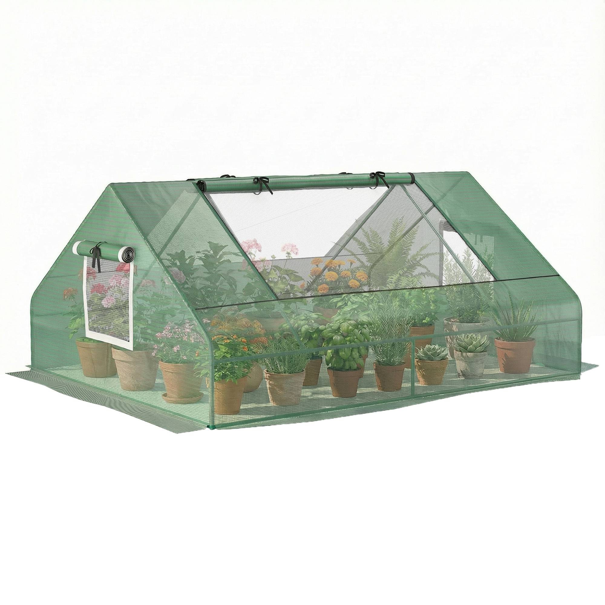 Mini serre de jardin mini serre tunnel 180x140x80cm toit pointu acier PE haute densité 140 g/m² 2 grandes fenêtres vert foncé - Image 1