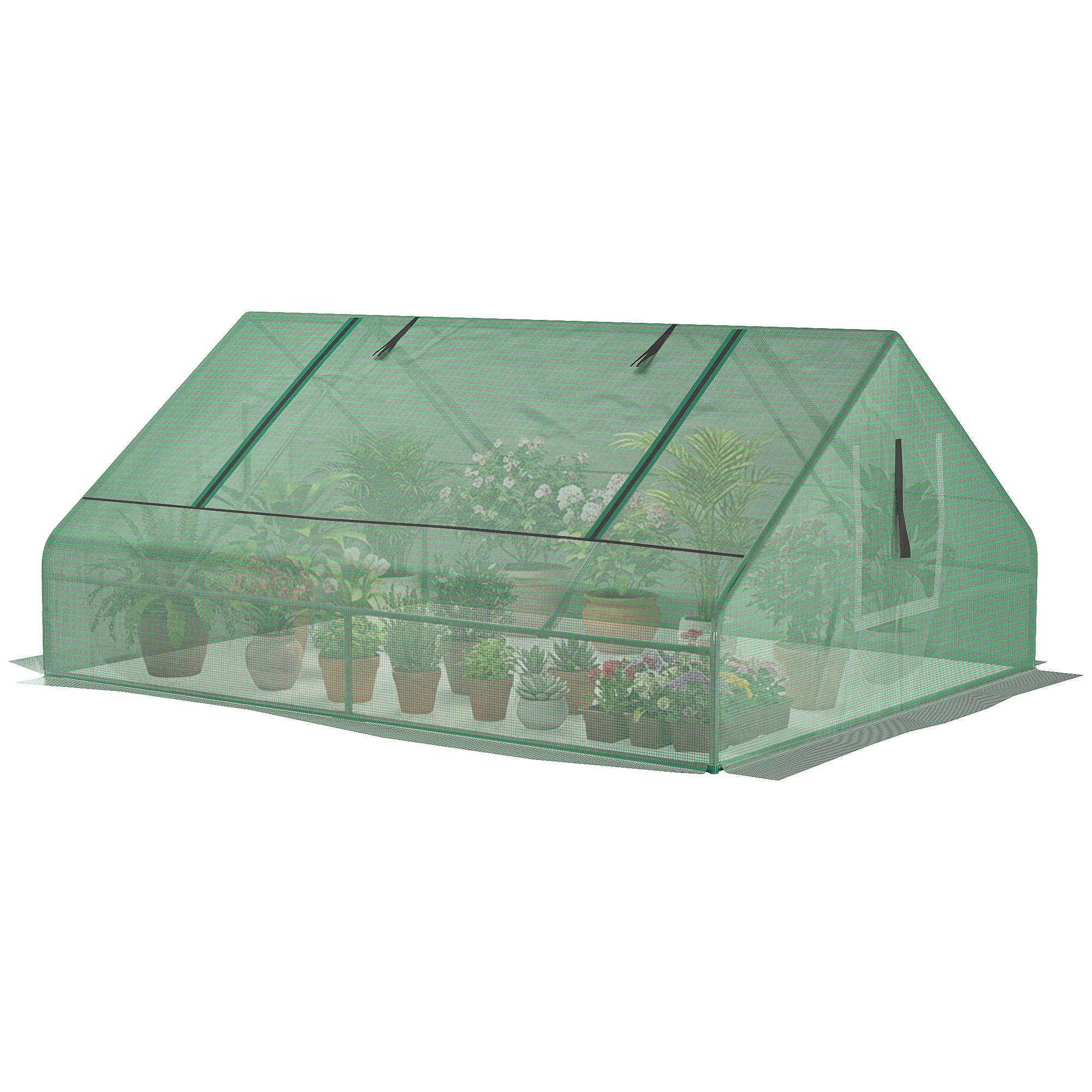 Mini serre de jardin mini serre tunnel 180x140x80cm toit pointu acier PE haute densité 140 g/m² 2 grandes fenêtres vert foncé - Image 2