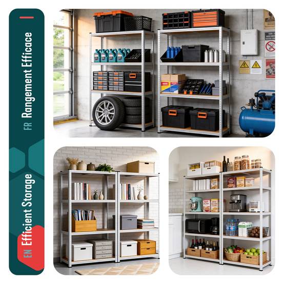 Lot de 2 étagères métalliques charge lourde 700kg - 80x40x160cm - 4 tablettes réglables - rayonnage robuste VOUNOT® - Image 7