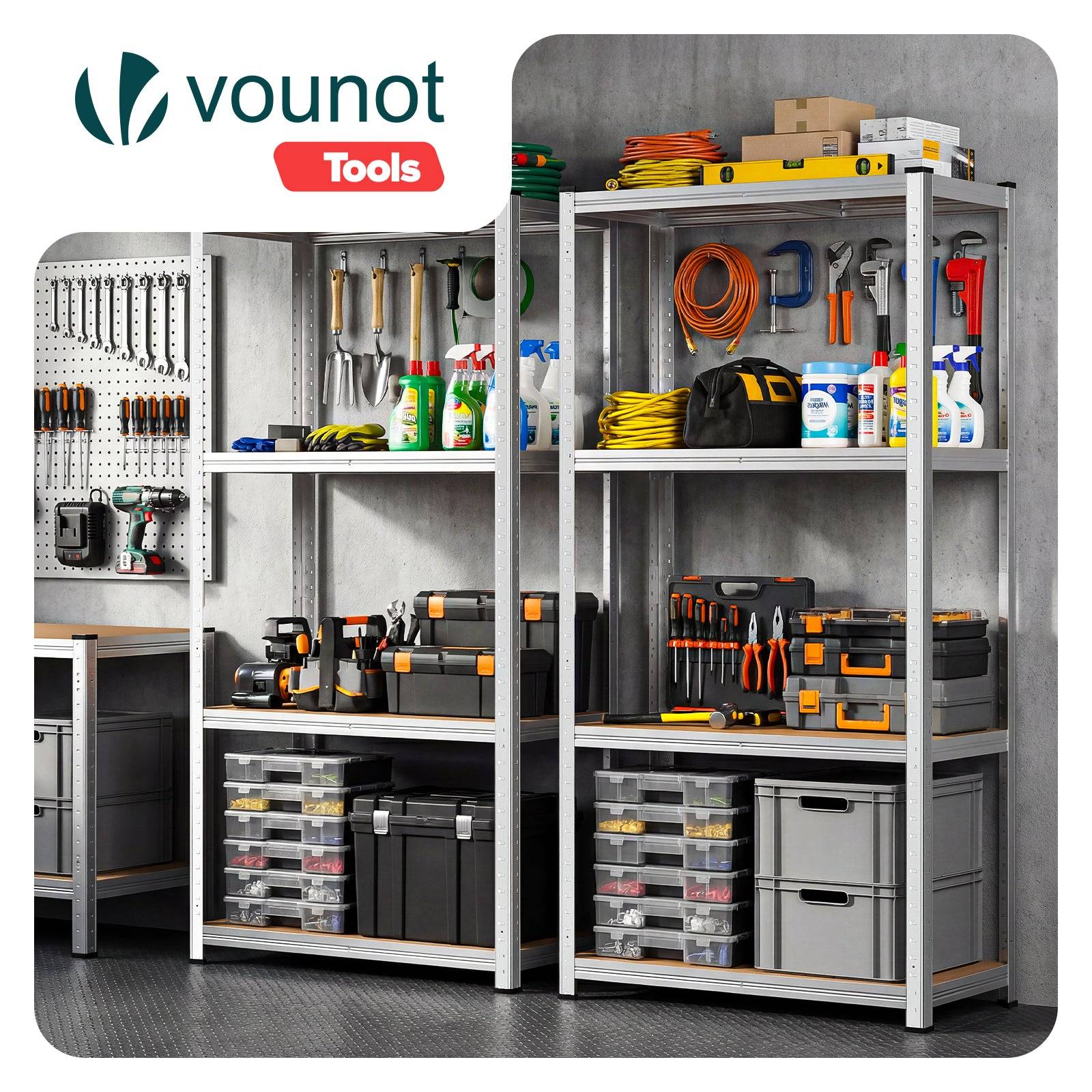 Lot de 2 étagères métalliques charge lourde 700kg - 80x40x160cm - 4 tablettes réglables - rayonnage robuste VOUNOT® - Image 2