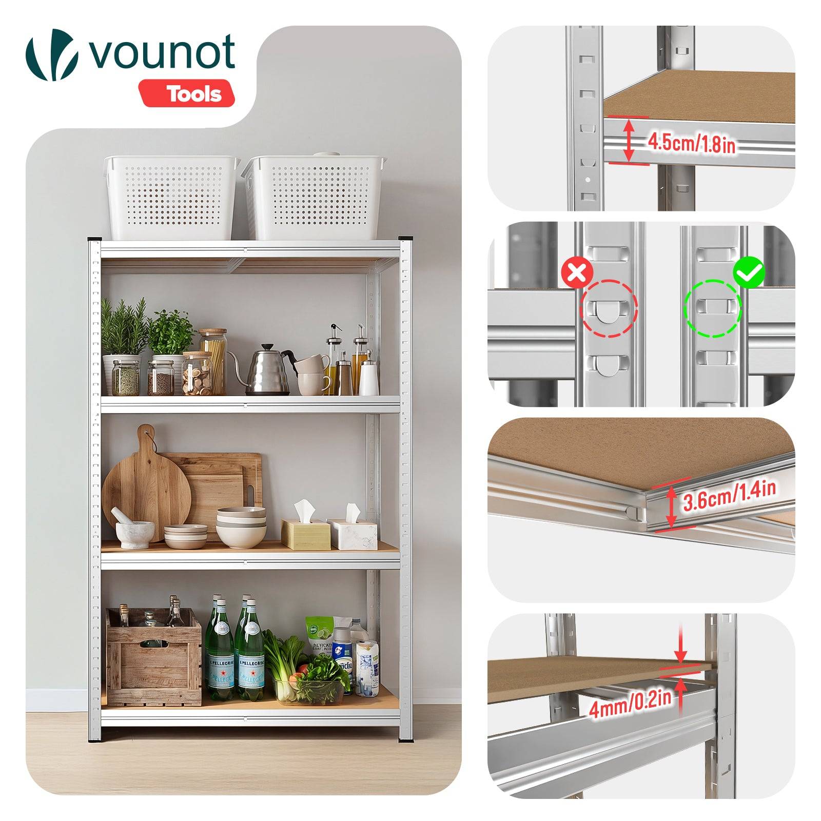 Lot de 2 étagères métalliques charge lourde 700kg - 80x40x160cm - 4 tablettes réglables - rayonnage robuste VOUNOT® - Image 6