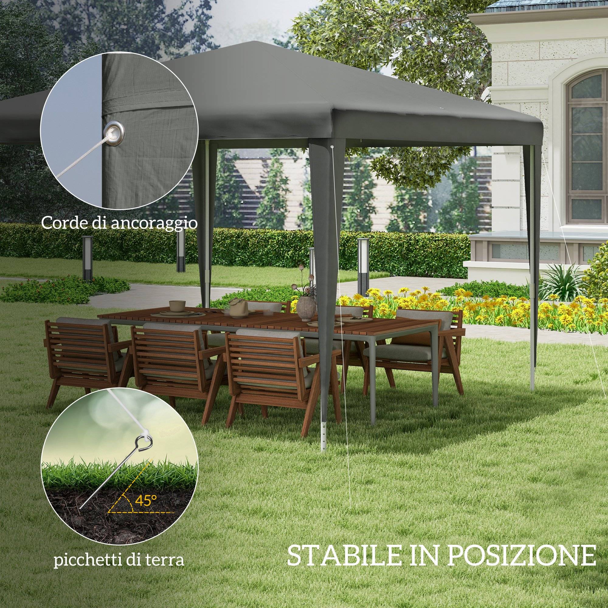 Tonnelle Pliante Barnum Acier Tente de Réception Portable Anti-UV 3x3m Gris - ComfortXL Outdoor Living - Image 8