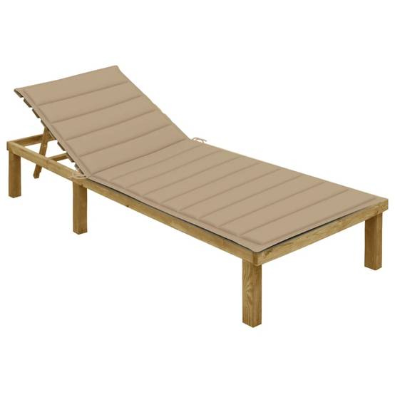 Lit de Jardin Extérieur Pin Imprégné Coussin Beige Naturel – ComfortXL Outdoor Living - Image 1