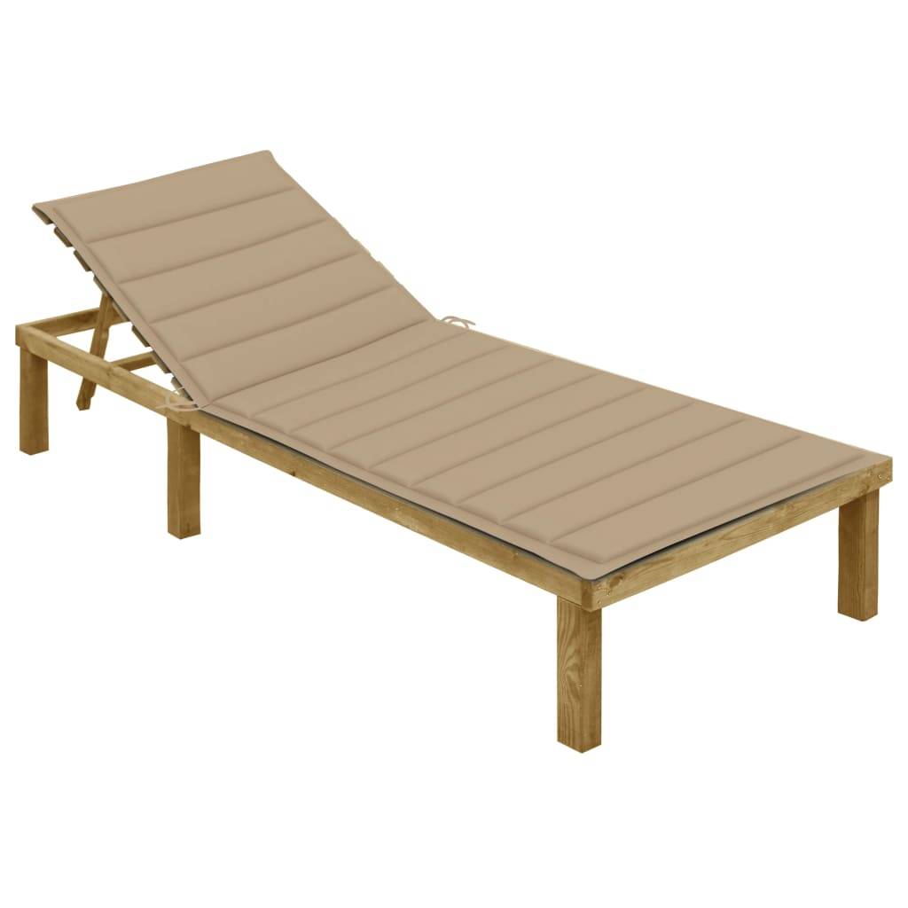 Lit de Jardin Extérieur Pin Imprégné Coussin Beige Naturel – ComfortXL Outdoor Living - Image 1