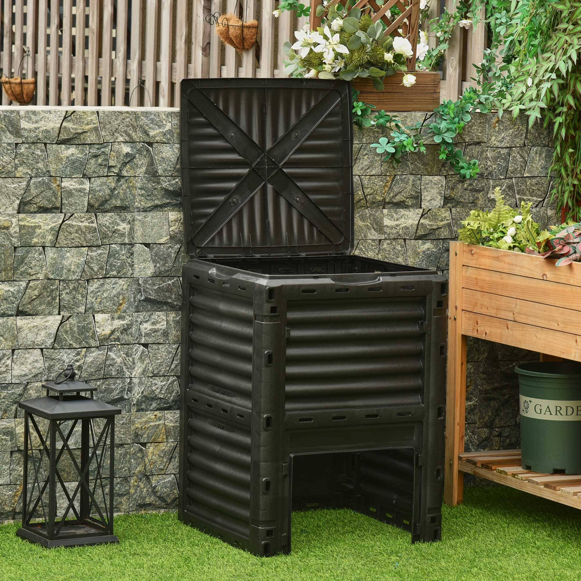 ComfortXL - Composteur jardin polypropylène noir 300 L 60,5 x 60,5 x 81,5 cm ventilation 48 aérations - ComfortXL Outdoor Living - Image 3