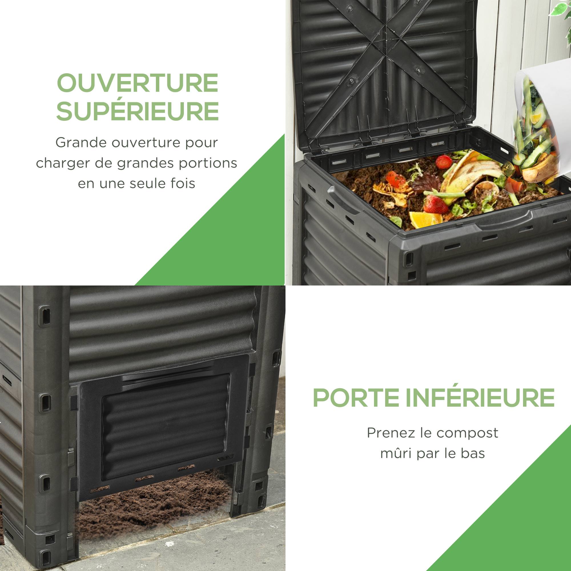 ComfortXL - Composteur jardin polypropylène noir 300 L 60,5 x 60,5 x 81,5 cm ventilation 48 aérations - ComfortXL Outdoor Living - Image 5