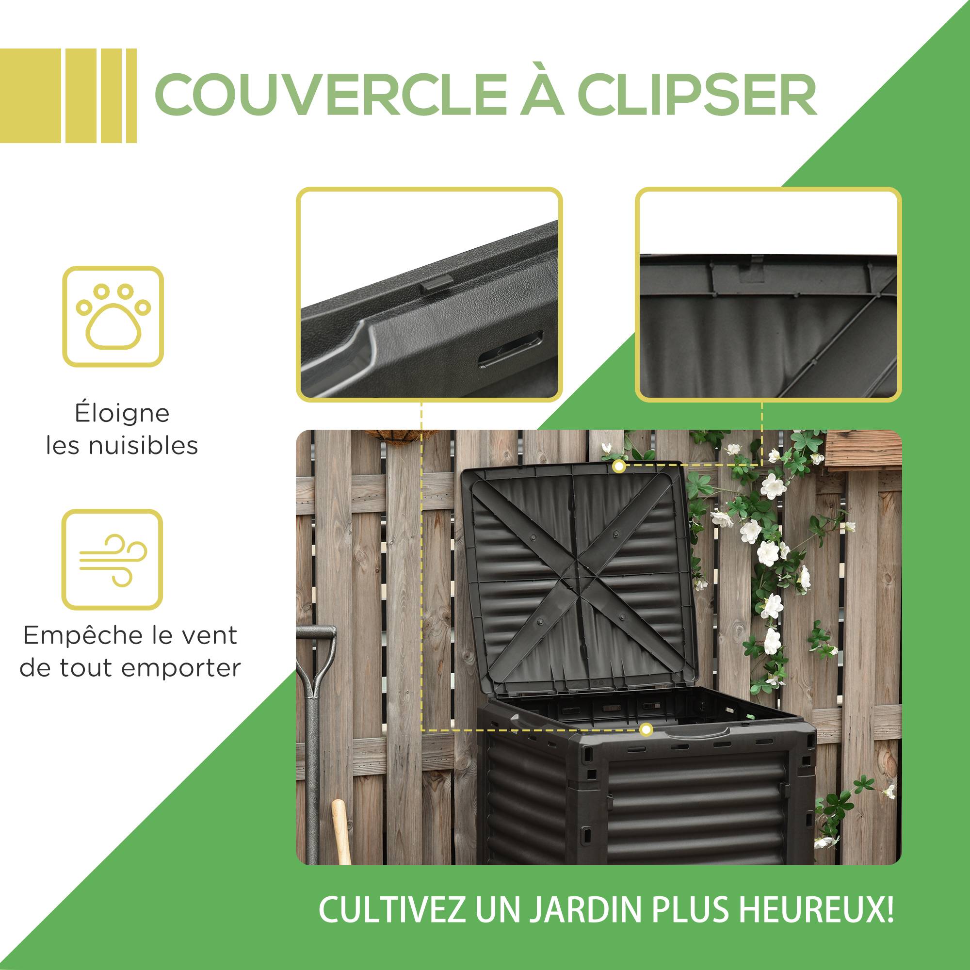 ComfortXL - Composteur jardin polypropylène noir 300 L 60,5 x 60,5 x 81,5 cm ventilation 48 aérations - ComfortXL Outdoor Living - Image 7