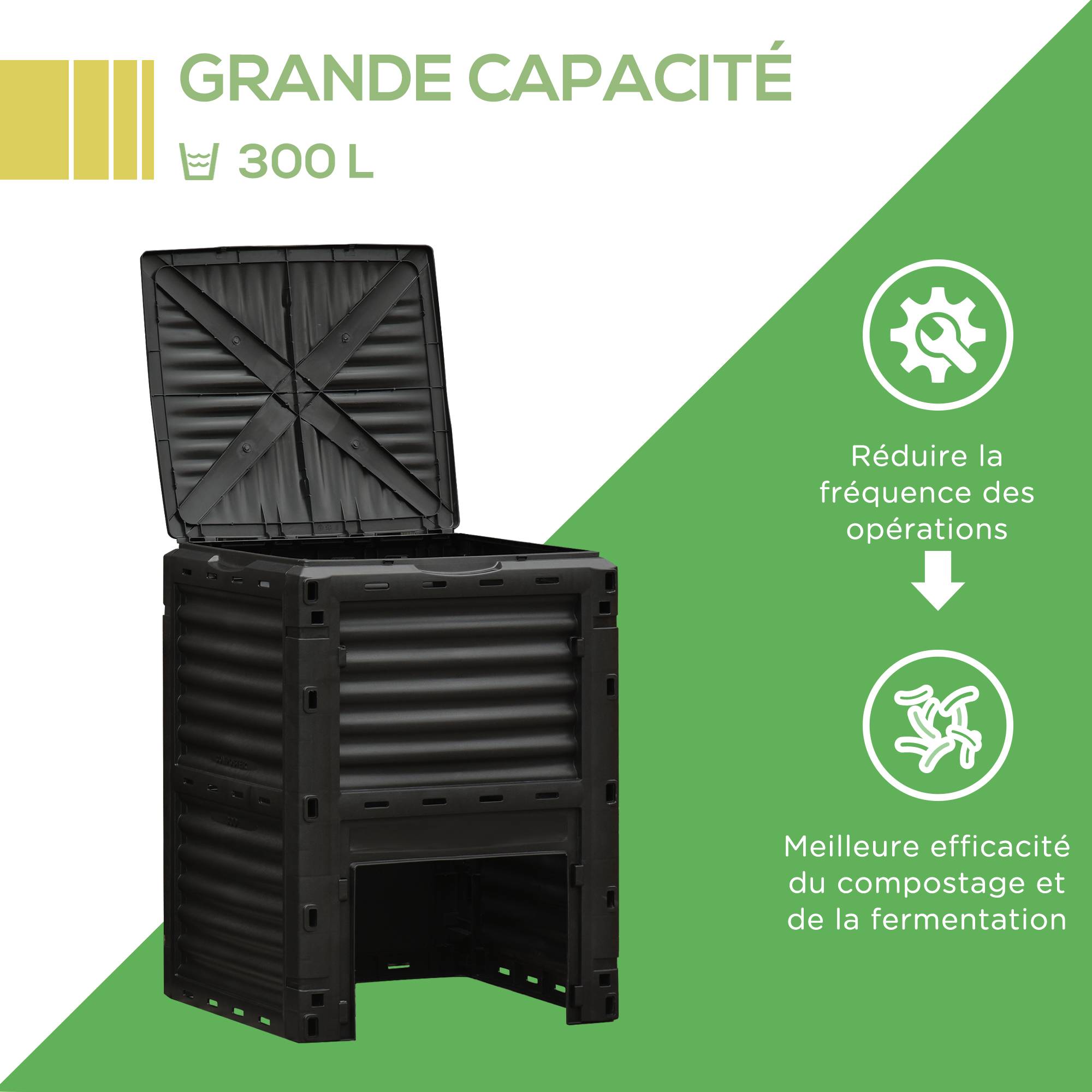 ComfortXL - Composteur jardin polypropylène noir 300 L 60,5 x 60,5 x 81,5 cm ventilation 48 aérations - ComfortXL Outdoor Living - Image 6