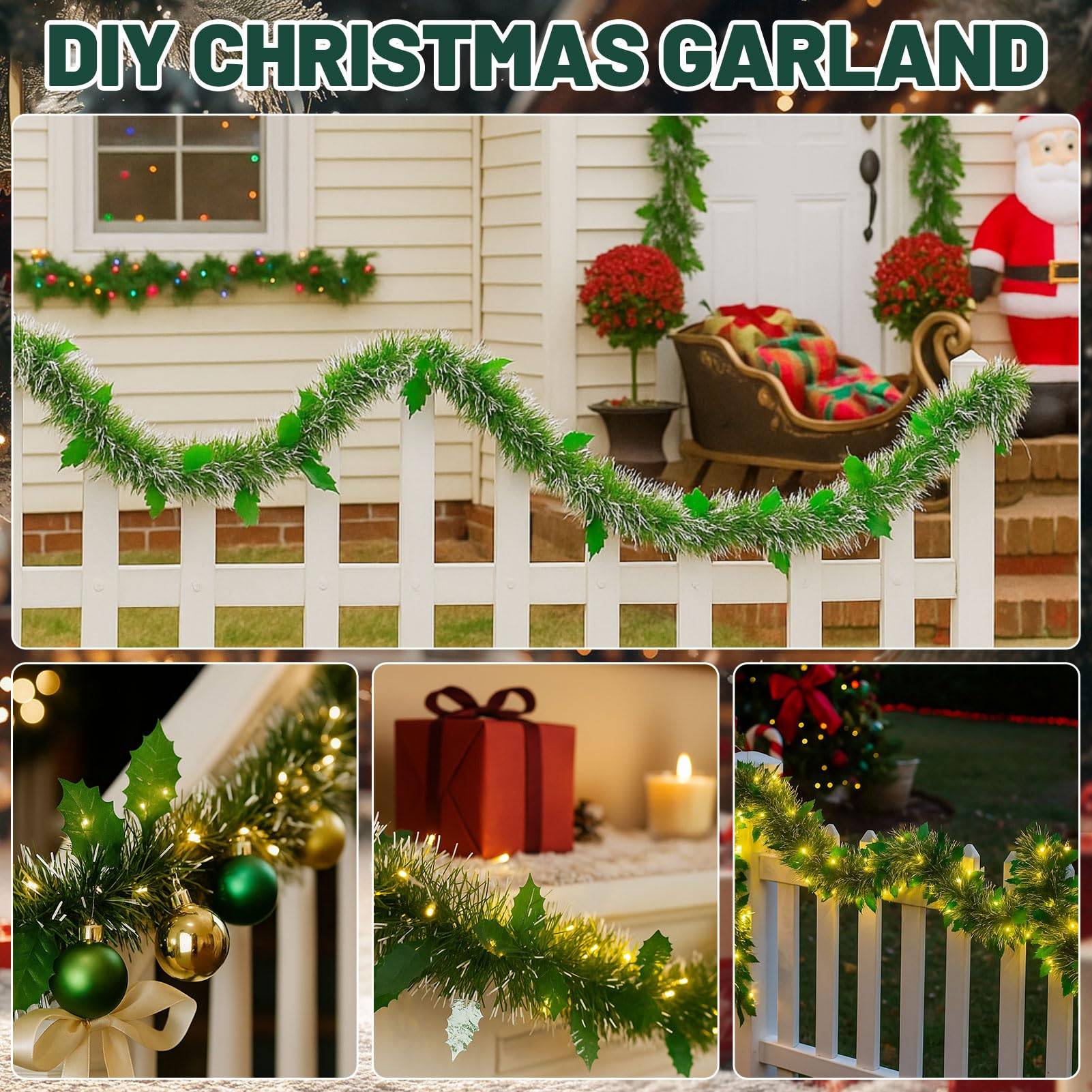 Guirlande de Noël artificielle de 10 m avec lumières LED, guirlande lumineuse de Noël de 10 mètres avec 100 LED, 8 modes, lumière chaude (C) - Image 6