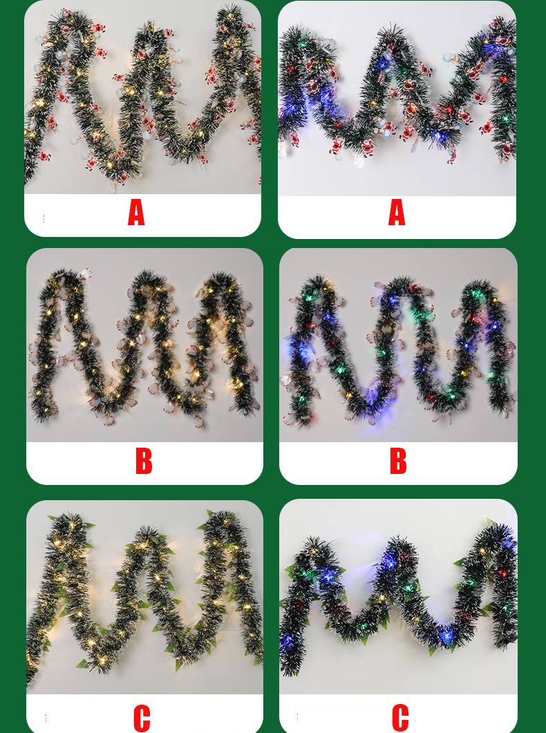 Guirlande de Noël artificielle de 10 m avec lumières LED, guirlande lumineuse de Noël de 10 mètres avec 100 LED, 8 modes, lumière chaude (C) - Image 2