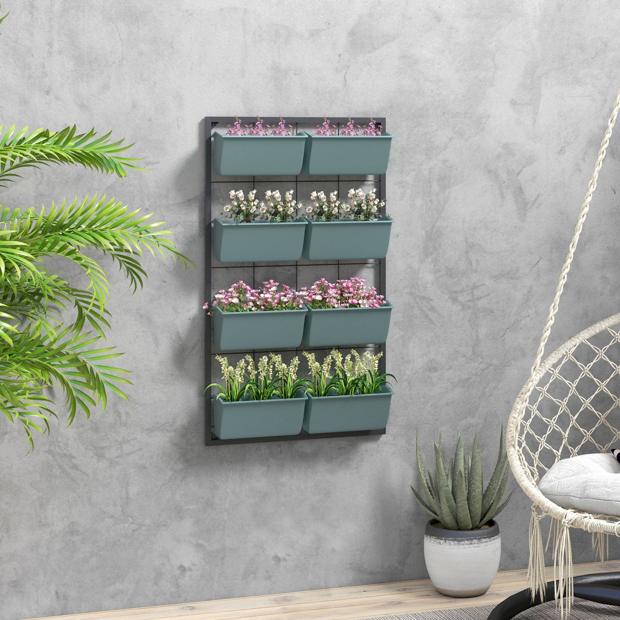 Sans Marque - Potager vertical mural 4 niveaux 8 pots acier plastique 52x14x90 cm vert foncé/noir - Image 4