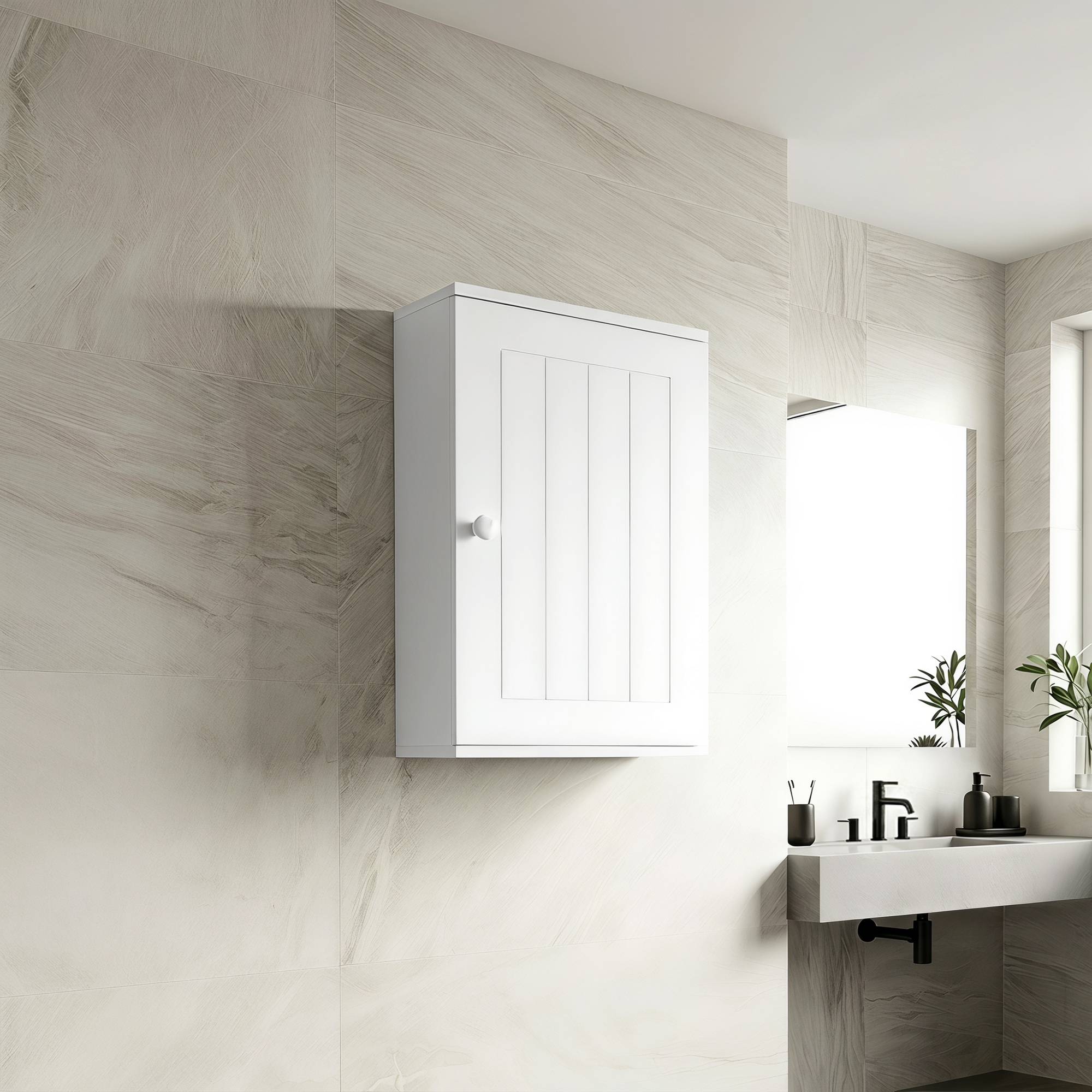 Sans Marque - Meuble salle bain dessus toilettes étagère réglable porte blanc - Image 3