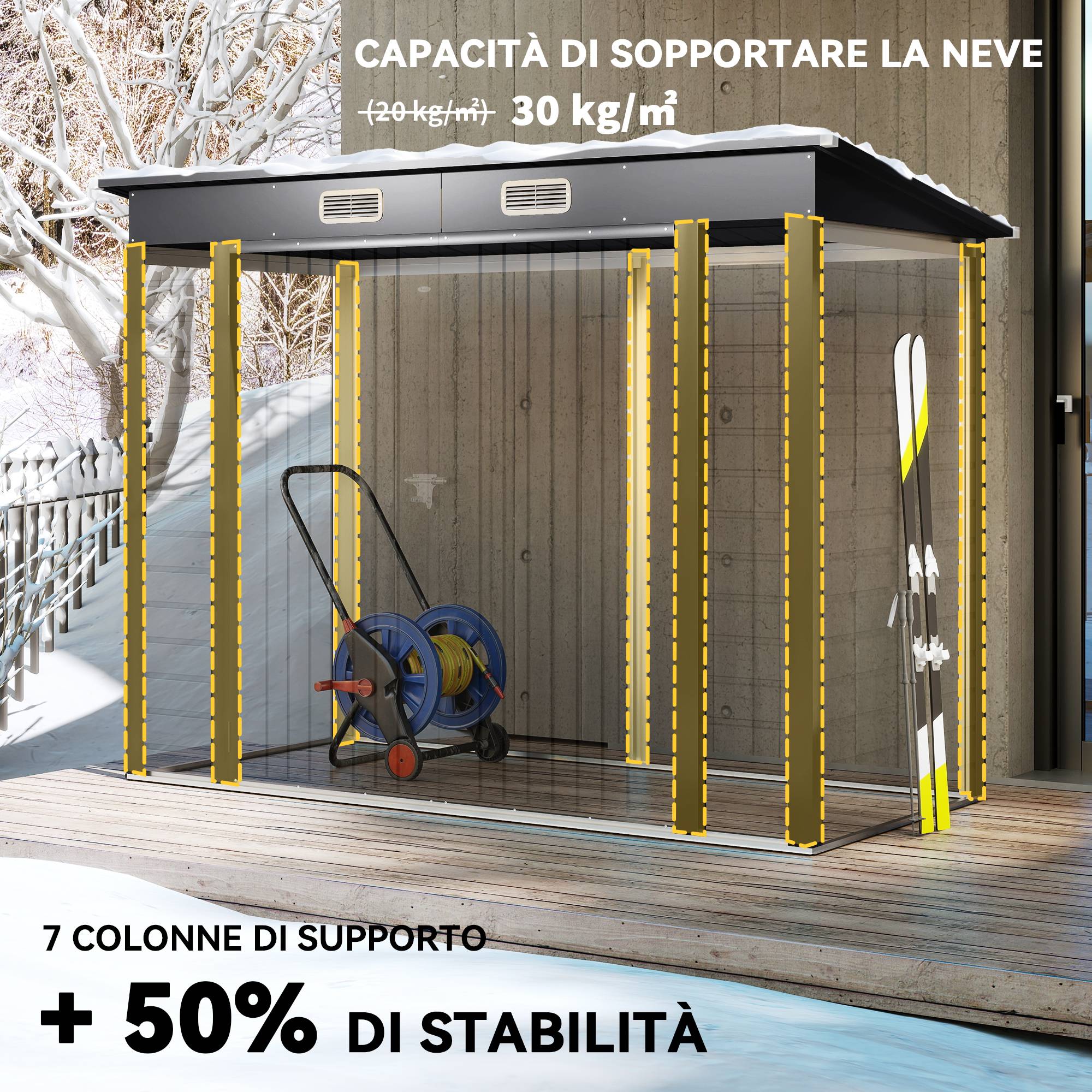 ComfortXL - Abri de jardin acier galvanisé gris 249 x 121 x 183 cm double porte verrouillable rangement extérieur - Image 7