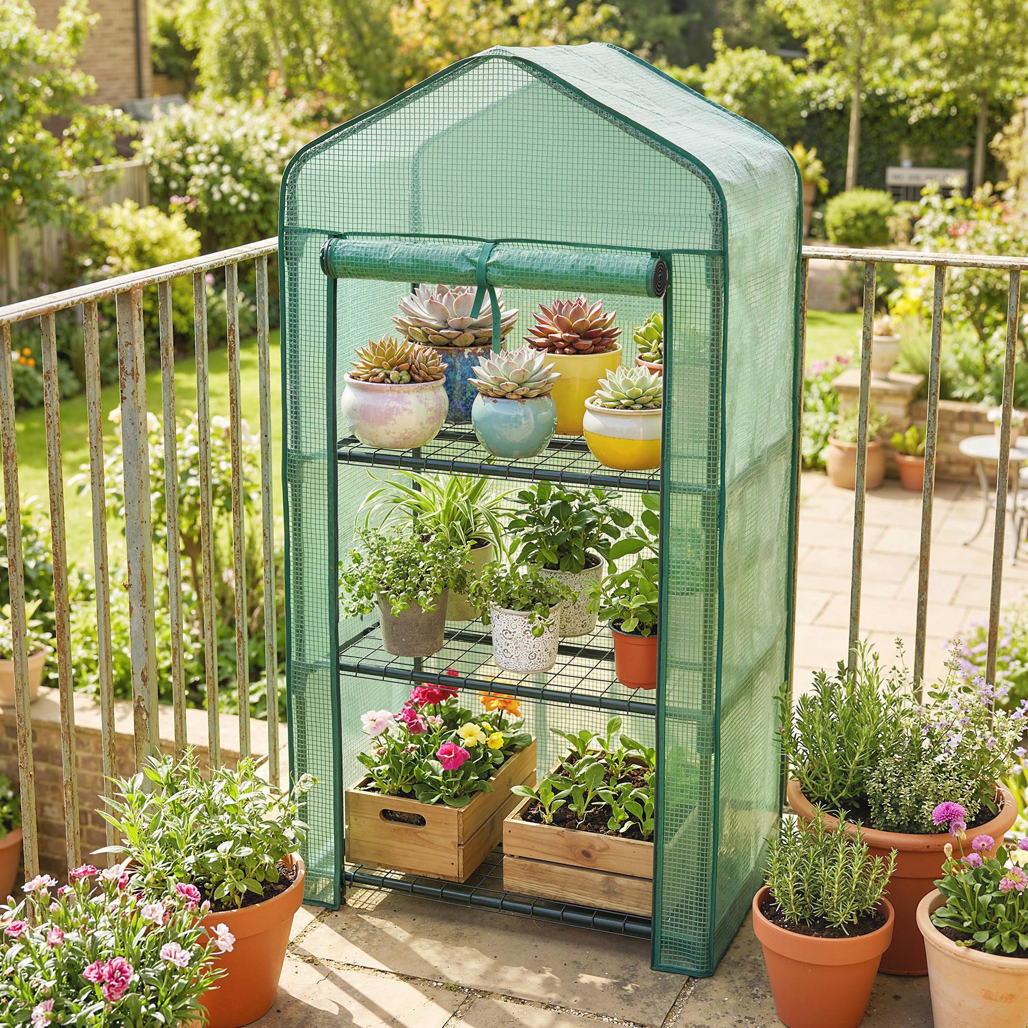 Sans Marque - Serre de jardin balcon 3 étagères compacte acier PE renforcé serre potagère 59x39x127 cm verte culture légumes fleurs serre urbaine gain de place - Image 3