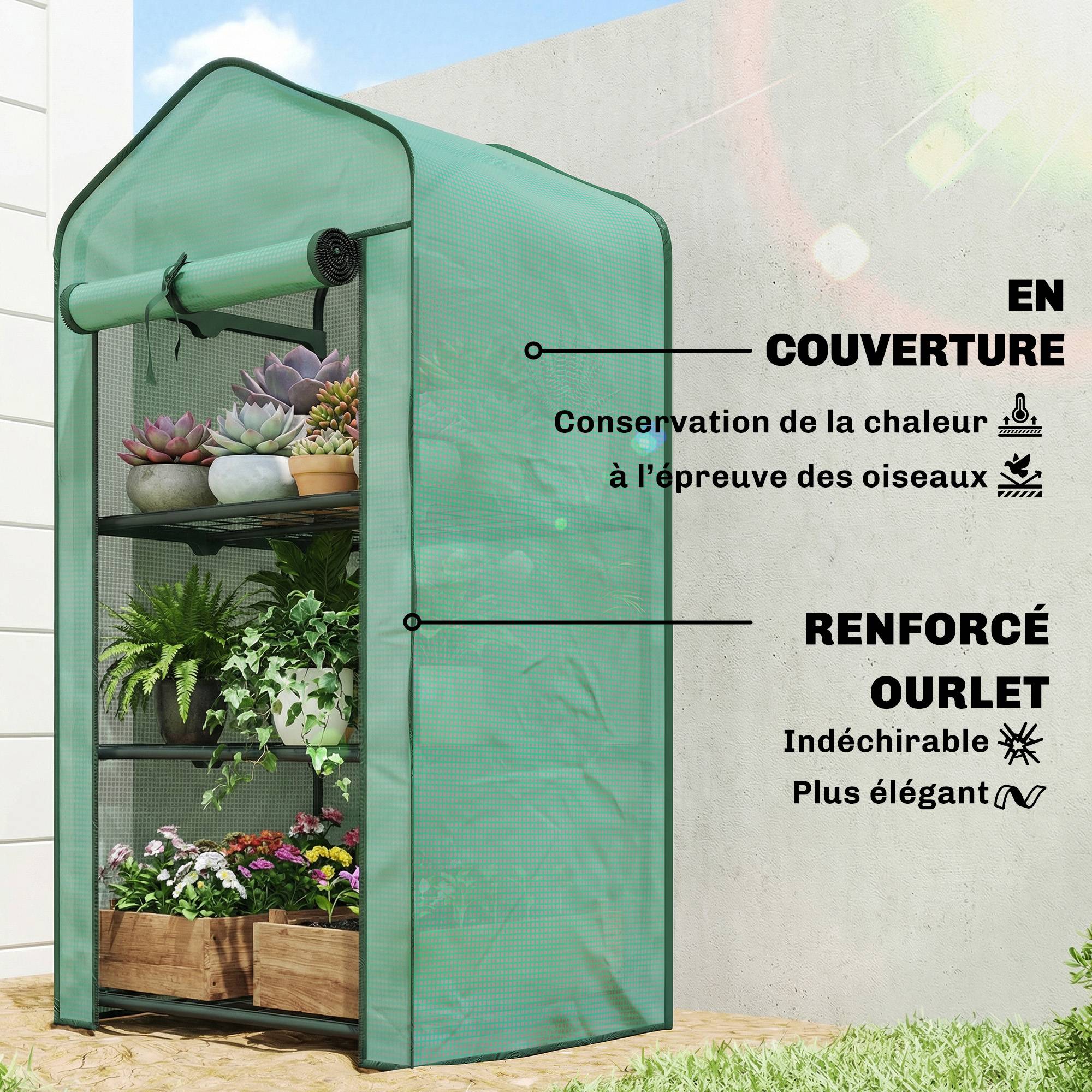 Sans Marque - Serre de jardin balcon 3 étagères compacte acier PE renforcé serre potagère 59x39x127 cm verte culture légumes fleurs serre urbaine gain de place - Image 6