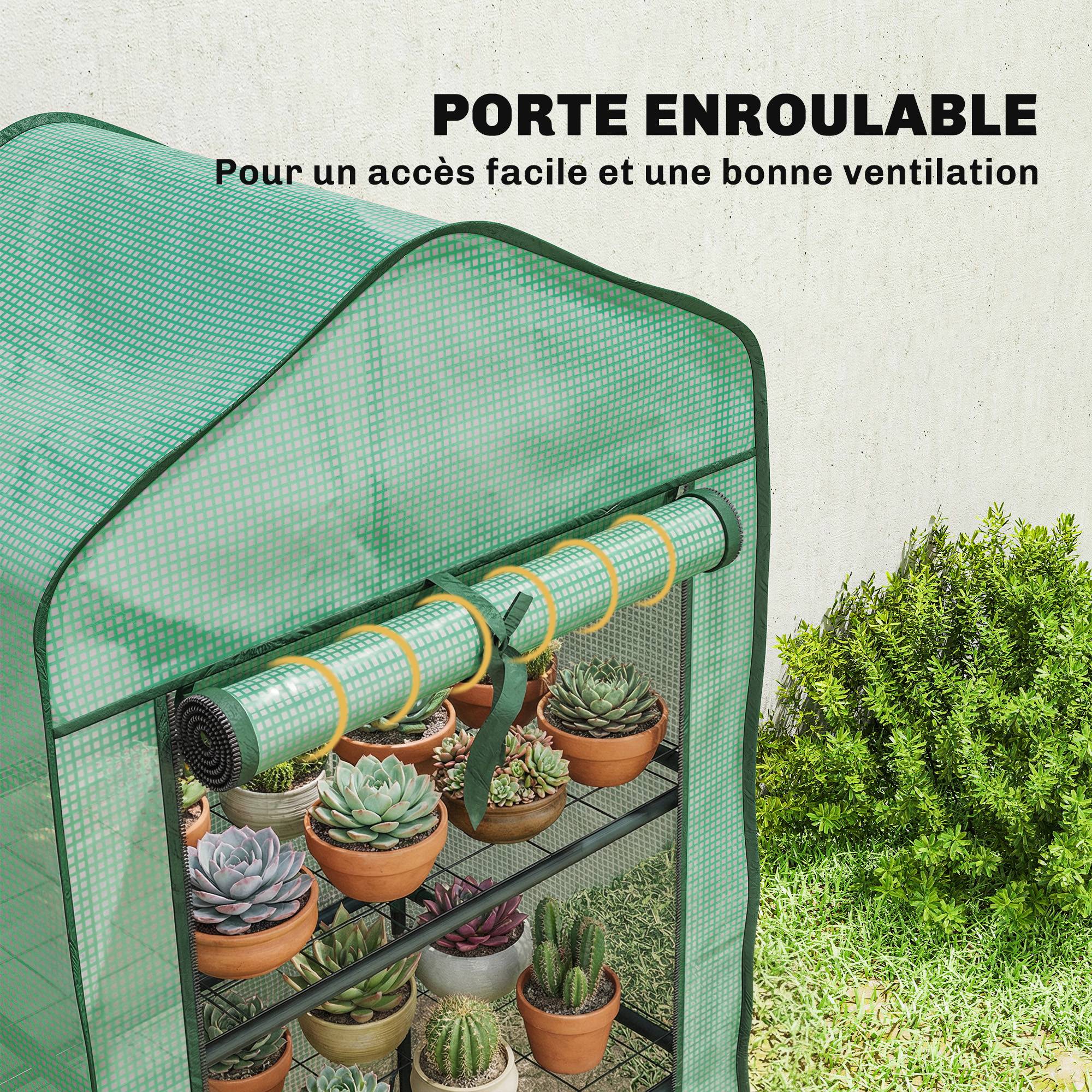 Sans Marque - Serre de jardin balcon 3 étagères compacte acier PE renforcé serre potagère 59x39x127 cm verte culture légumes fleurs serre urbaine gain de place - Image 8