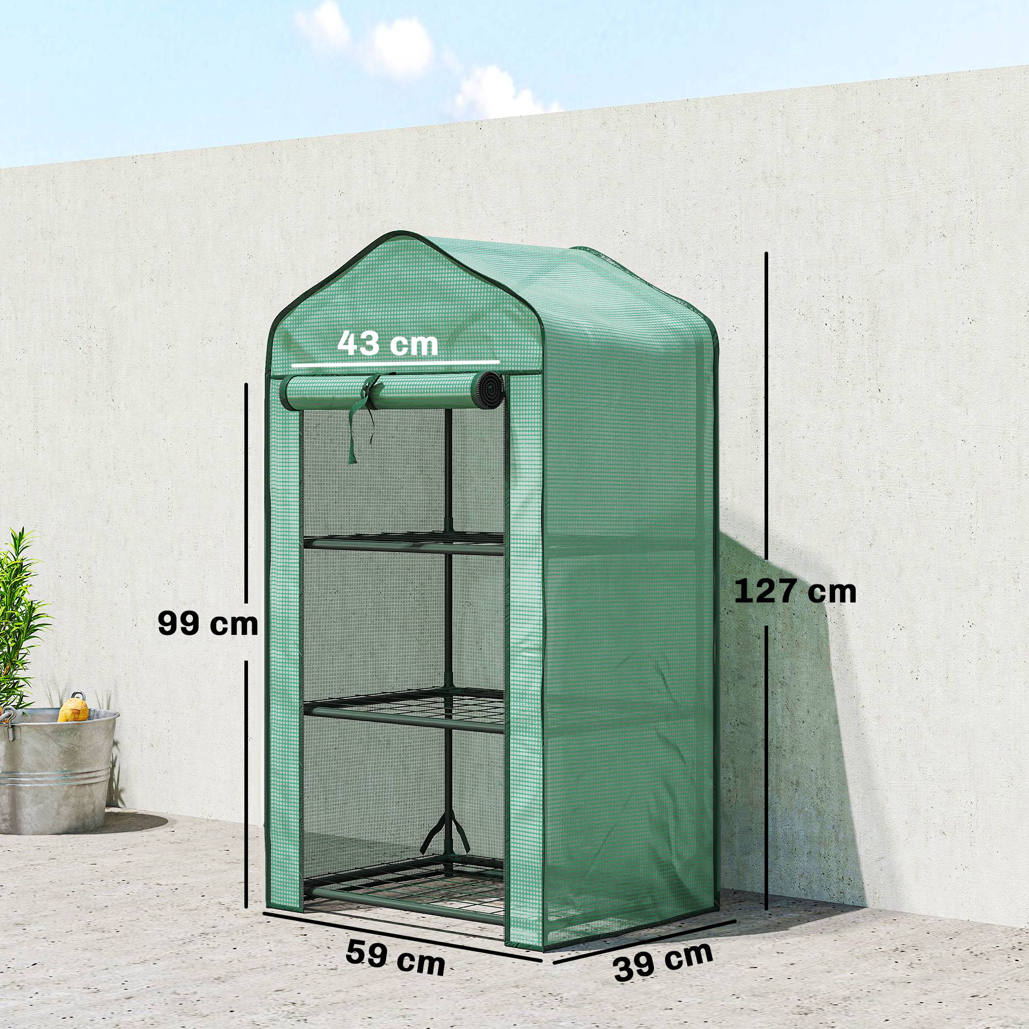 Sans Marque - Serre de jardin balcon 3 étagères compacte acier PE renforcé serre potagère 59x39x127 cm verte culture légumes fleurs serre urbaine gain de place - Image 5