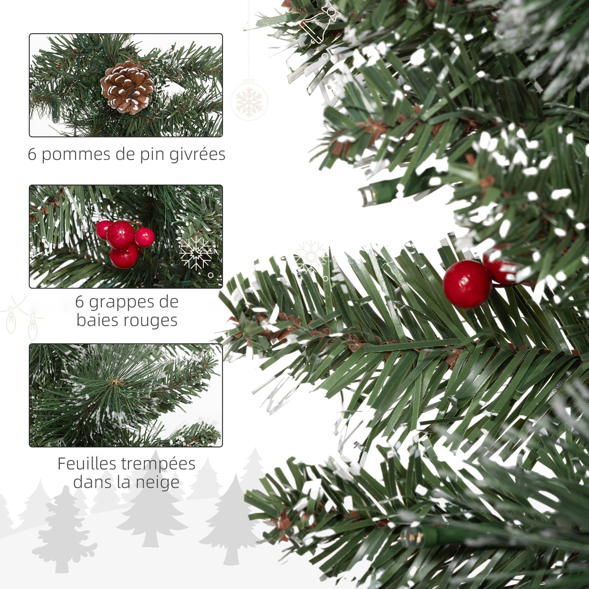 Sans Marque - Guirlande de Noël artificielle lumineuse de 1,8 m avec pommes de pin, grappes de baies, 50 lumières LED et minuterie - Image 9