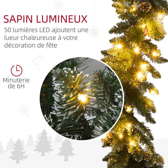 Sans Marque - Guirlande de Noël artificielle lumineuse de 1,8 m avec pommes de pin, grappes de baies, 50 lumières LED et minuterie - Image 7