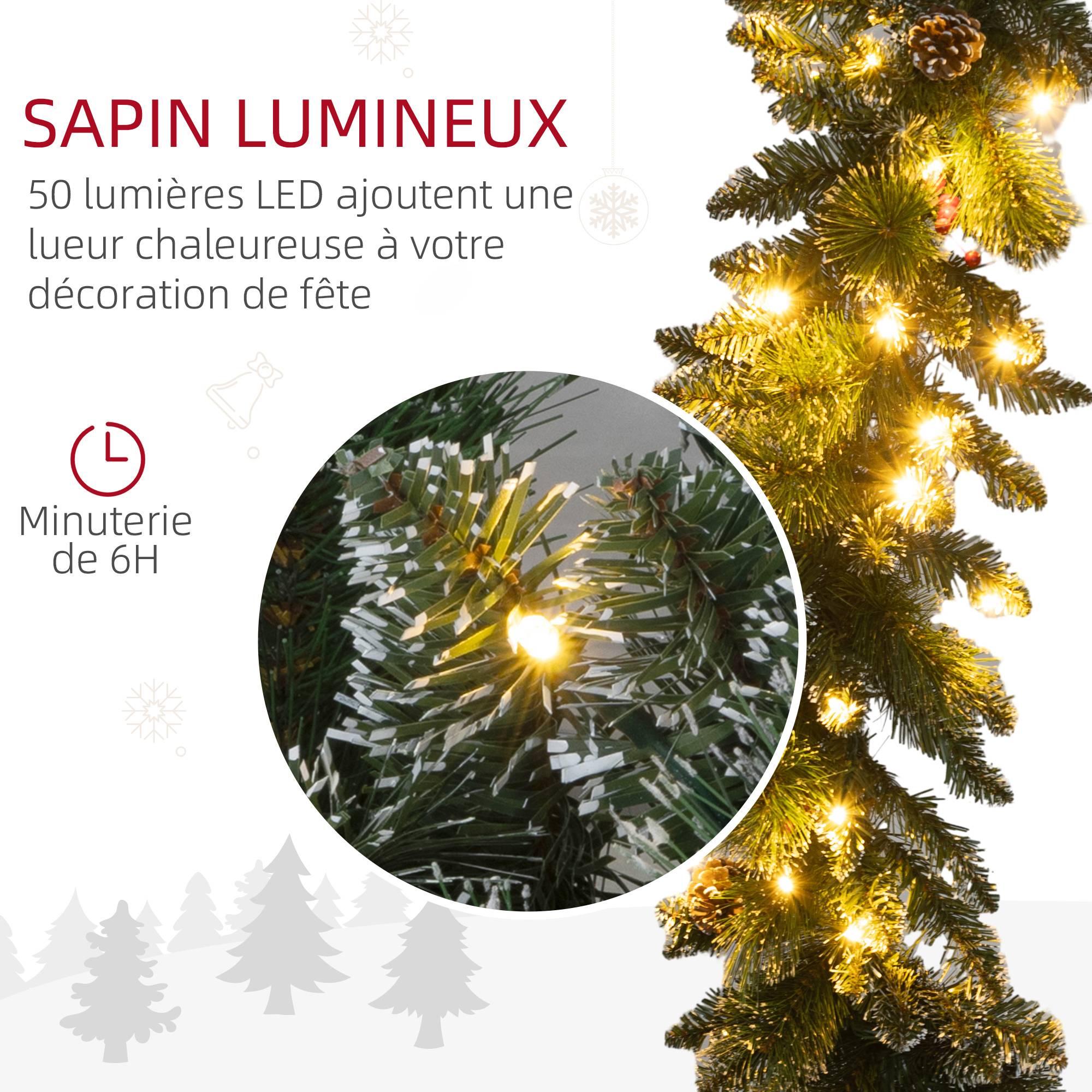 Sans Marque - Guirlande de Noël artificielle lumineuse de 1,8 m avec pommes de pin, grappes de baies, 50 lumières LED et minuterie - Image 7