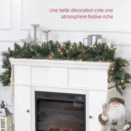 Sans Marque - Guirlande de Noël artificielle lumineuse de 1,8 m avec pommes de pin, grappes de baies, 50 lumières LED et minuterie - Image 6