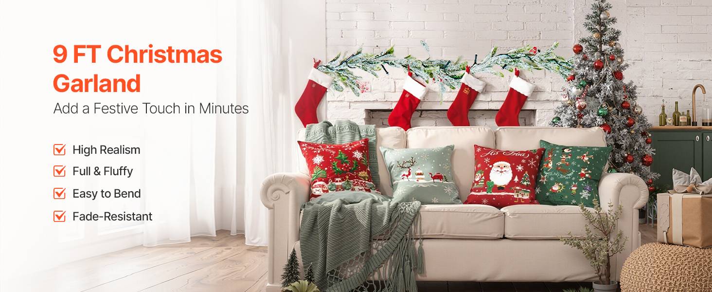 VEVOR Guirlande Noël Feuilles Olivier Artificiel Lumineuse avec Baie Rouge 2,7 m - Image 9