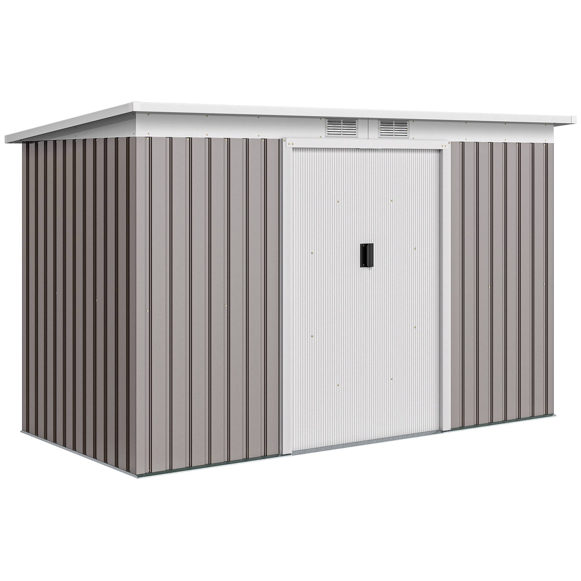 Abri de jardin acier galvanisé 3,6 m² 280x130x172 cm avec kit fondation porte coulissante gris clair - Image 1