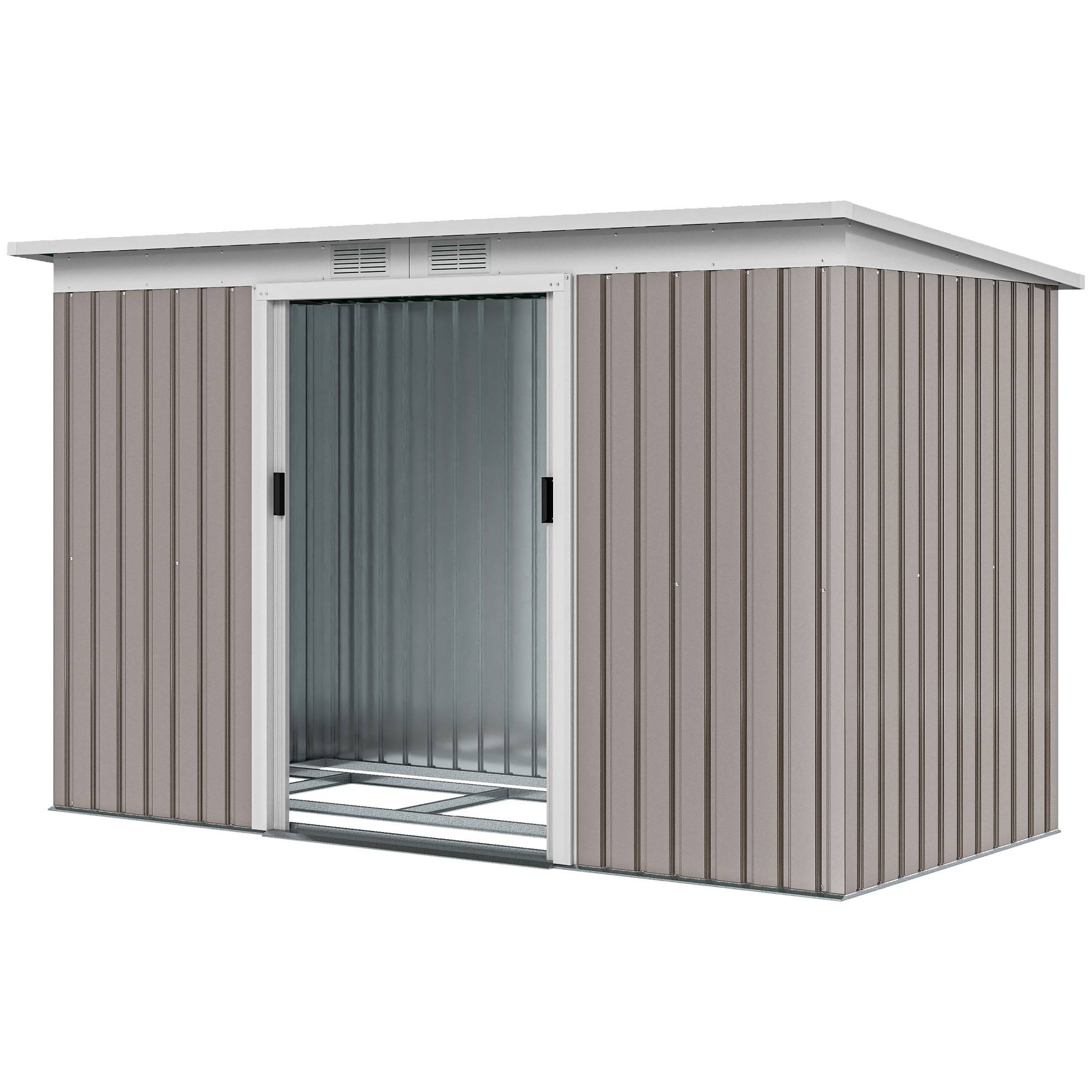 Abri de jardin acier galvanisé 3,6 m² 280x130x172 cm avec kit fondation porte coulissante gris clair - Image 2
