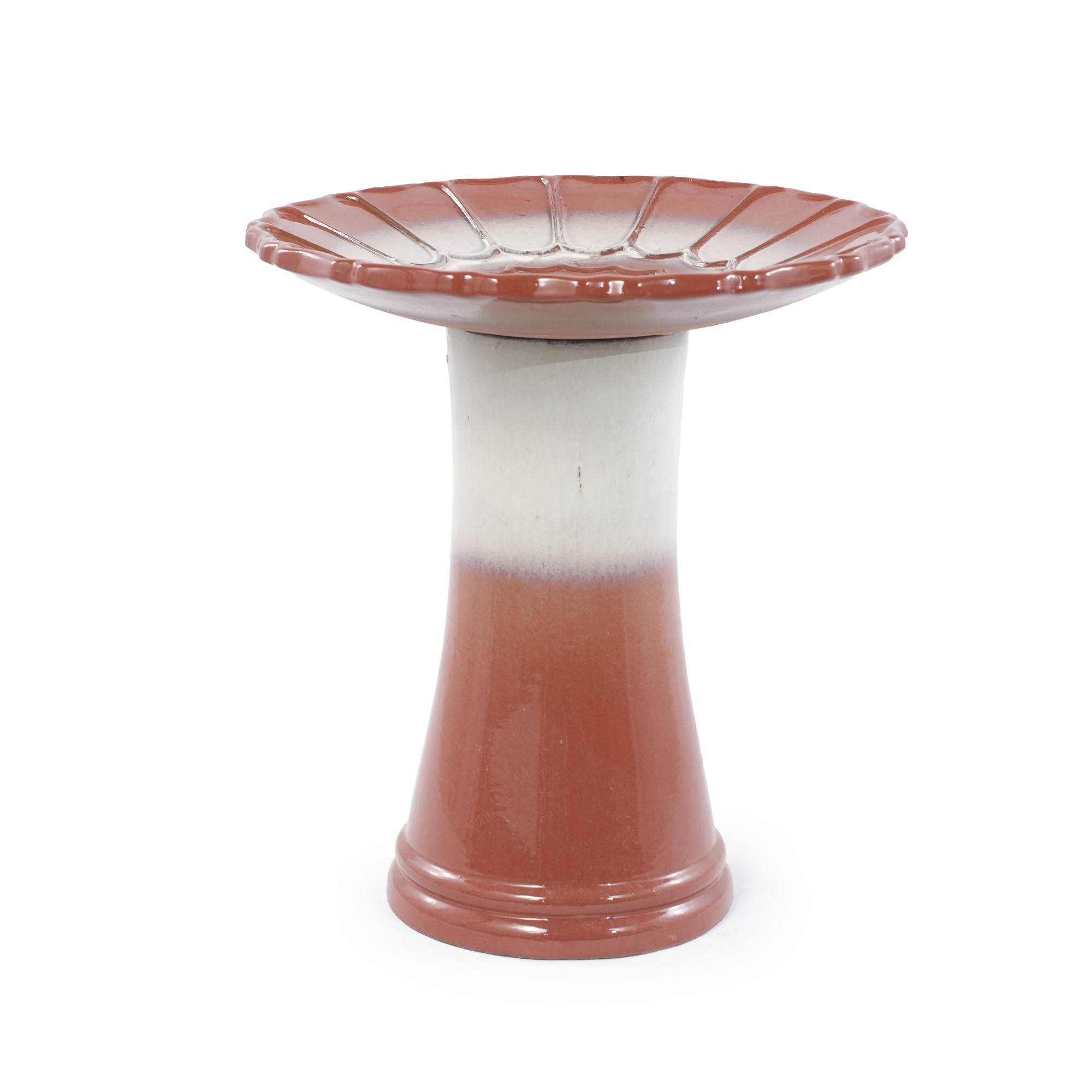 ComfortXL - Bain d’oiseaux en céramique Ø43 x H45 cm dégradé brun-rouge et blanc pour jardin antigel - ComfortXL Outdoor Living - Image 2