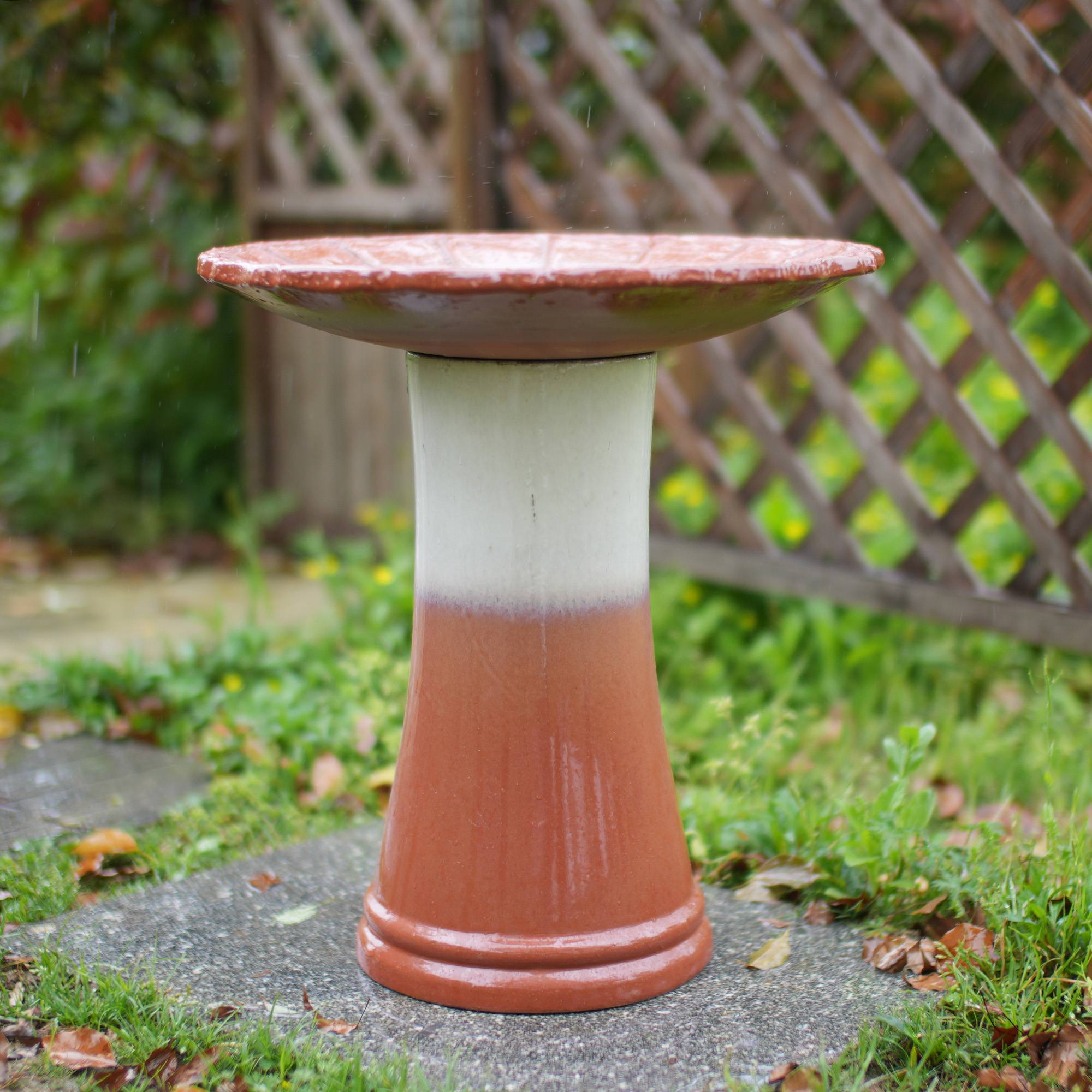 ComfortXL - Bain d’oiseaux en céramique Ø43 x H45 cm dégradé brun-rouge et blanc pour jardin antigel - ComfortXL Outdoor Living - Image 3