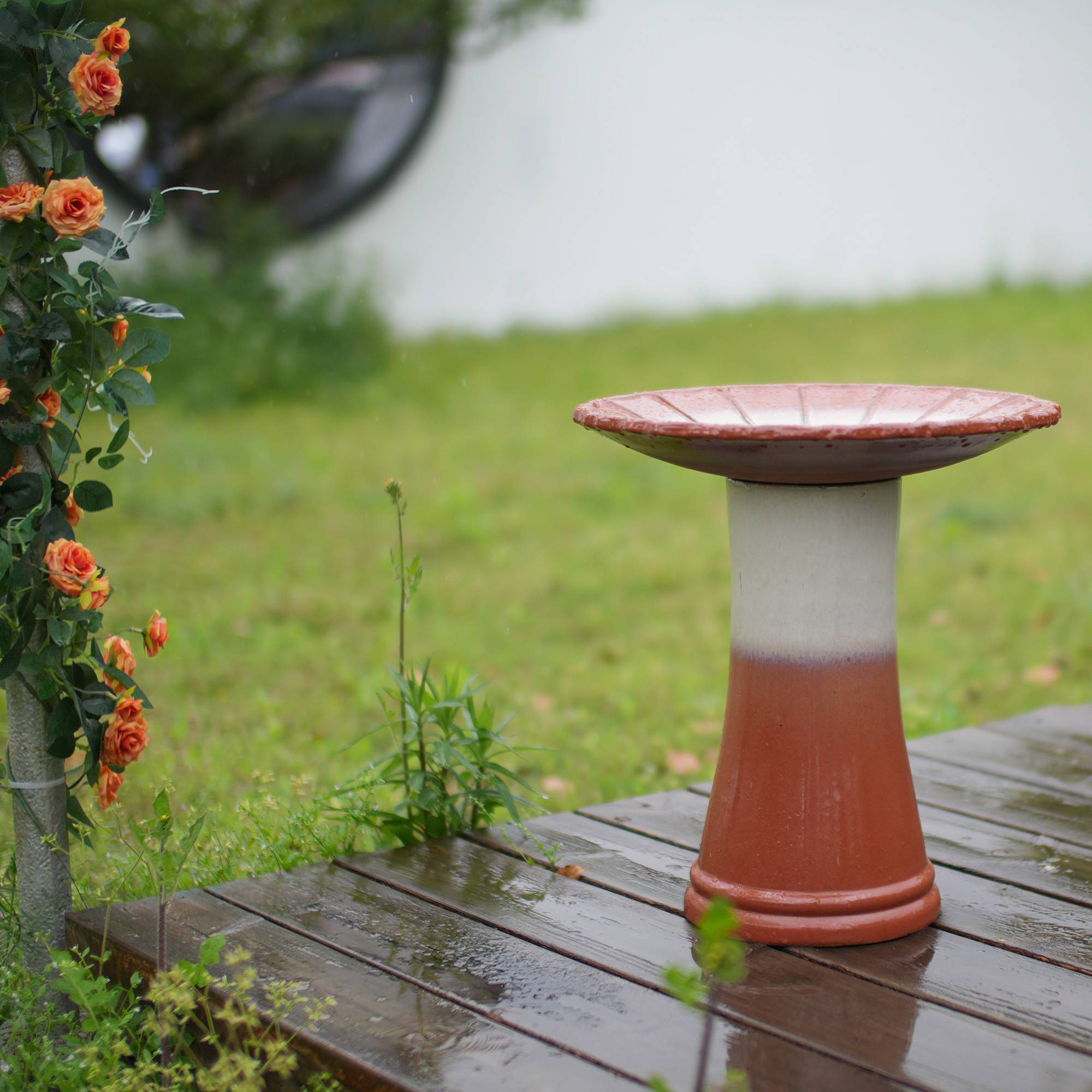 ComfortXL - Bain d’oiseaux en céramique Ø43 x H45 cm dégradé brun-rouge et blanc pour jardin antigel - ComfortXL Outdoor Living - Image 5