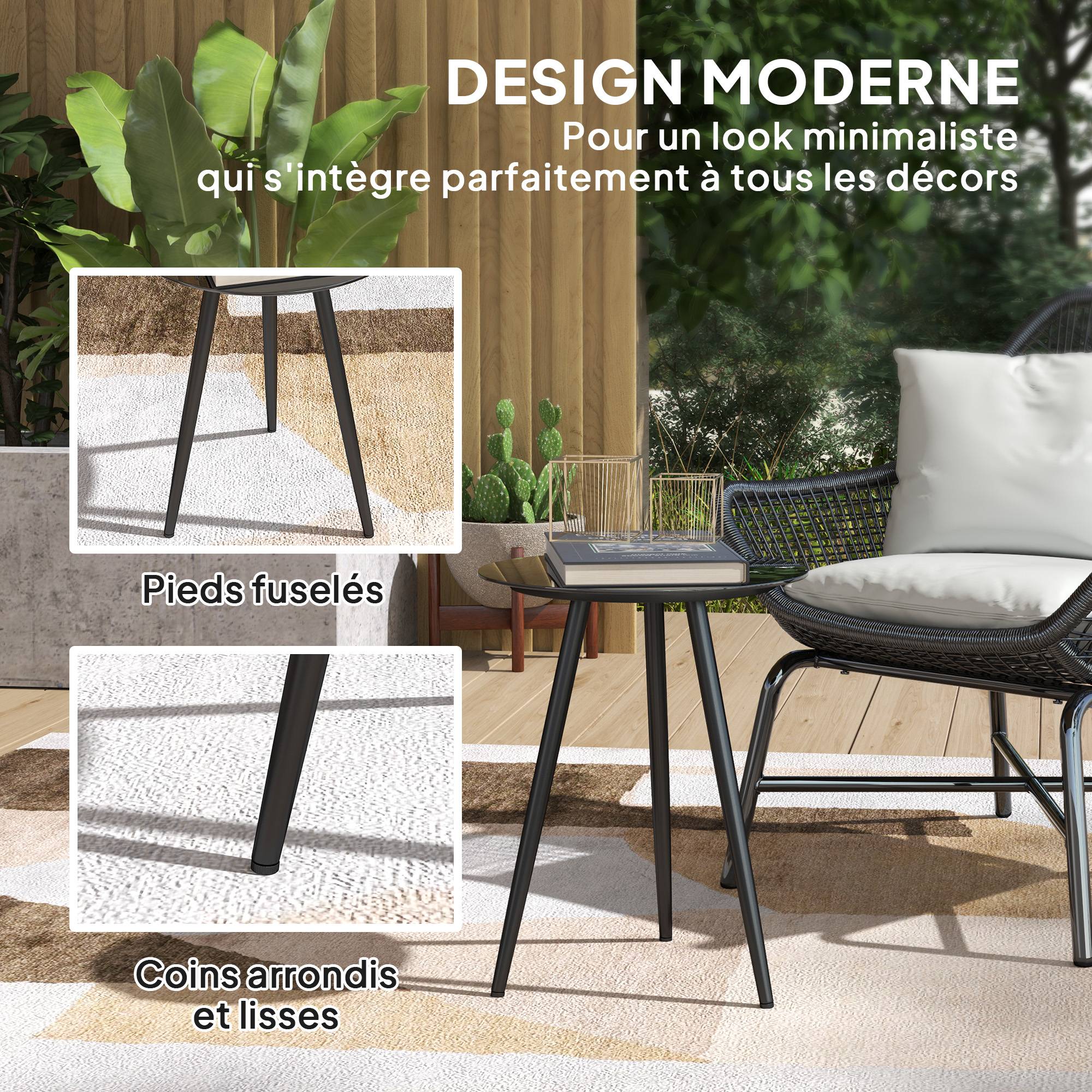 Sans Marque - Petite table basse ronde, table d'appoint, plateau en verre trempé, pieds effilés, cadre en acier, Ø 40 x 50 cm, noir - Image 6