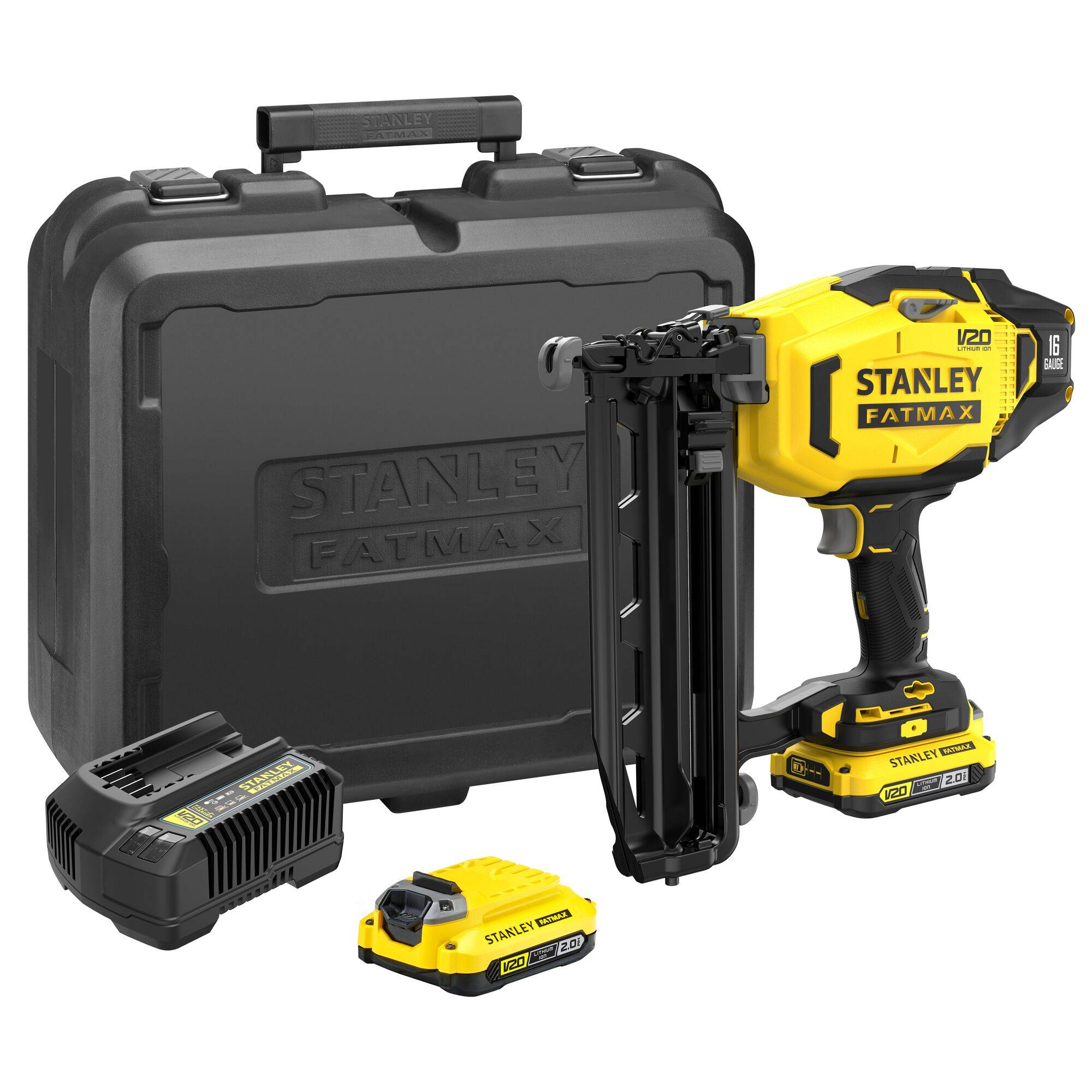 stanley - Cloueur de Finition 16g Sans Fil STANLEY FATMAX V20 SFMCN616D2K-QW avec 2 Batteries Li-Ion 18 V 2,0 Ah, 1 Chargeur et 1 Malette de Transport - Image 1