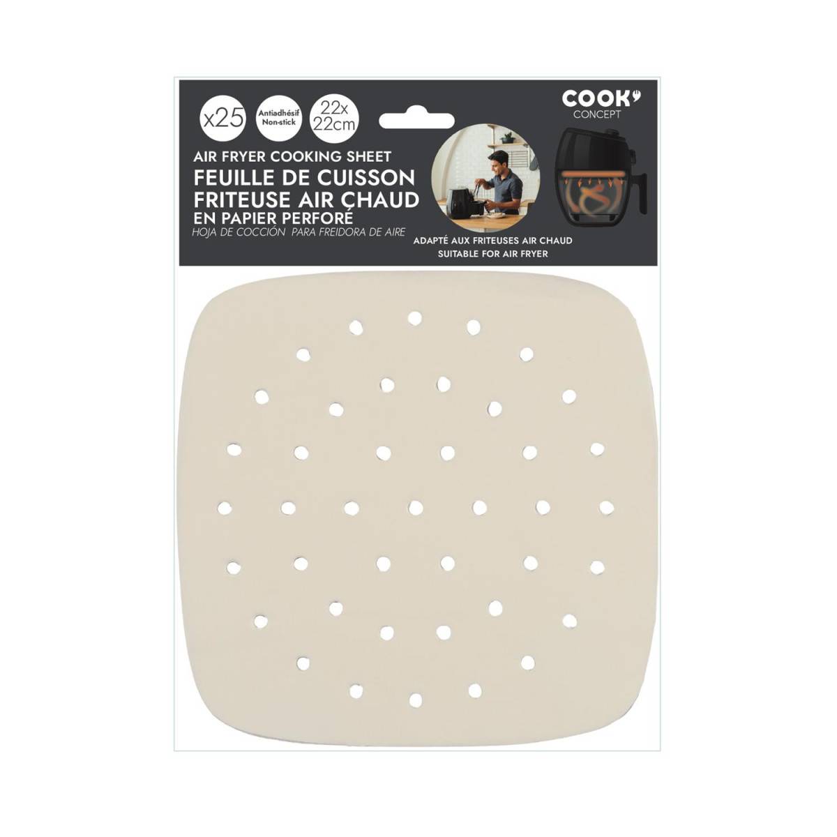 Cook Concept - Lot de 25 Feuilles de Cuisson "Friteuse à Air" 22cm Blanc - Image 4