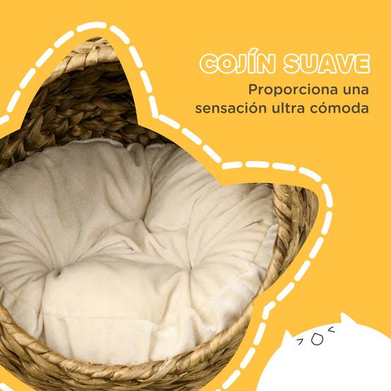 Niche pour Chat en Osier Tressé Panier Design avec Coussin Lavable Forme Originale Marron et Beige - ComfortXL Outdoor Living - Image 8