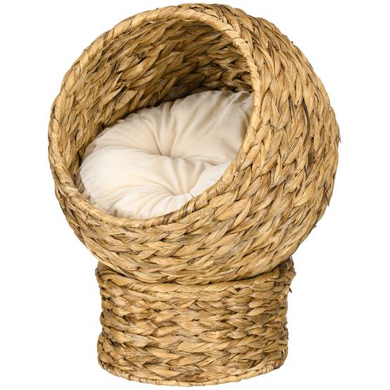 Niche pour Chat en Osier Tressé Panier Design avec Coussin Lavable Forme Originale Marron et Beige - ComfortXL Outdoor Living - Image 2