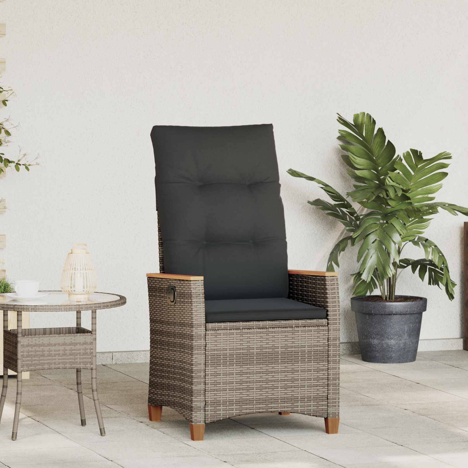 PANGIVO - Chaise de jardin inclinable polyrotin gris et bleu marine 64 x 57.5 x 112 cm, Poids :13.3kg - PANGIVO - Image 1